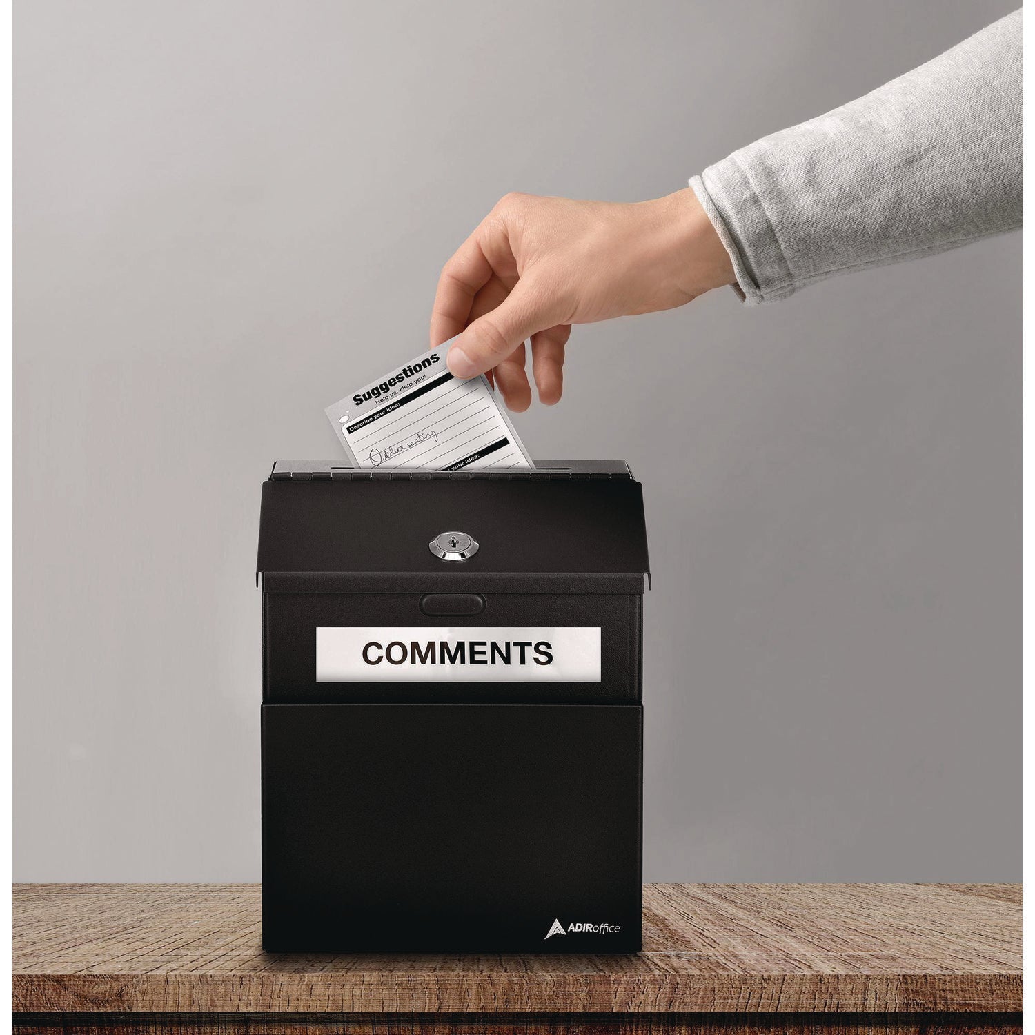 AdirOffice Wall Mountable Steel Secure Drop Box with Key - 7 x 6 x 8.5 Inch Stainless Steel 304 Lockbox - Black - Ideal for Offices, Retail Stores & Public Spaces for Secure Document & Key Drop-Off