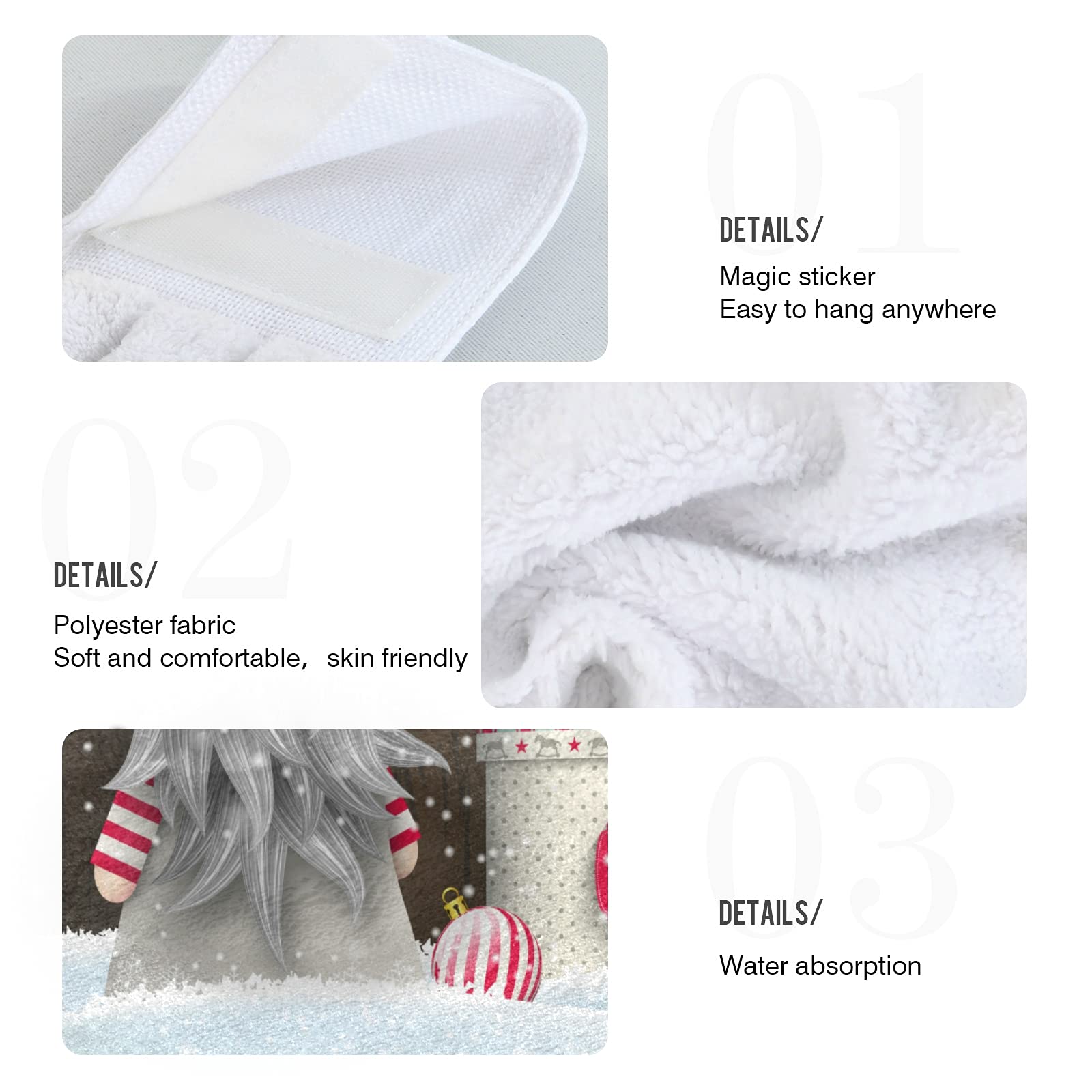 Christmas Gnome Kitchen Hanging Hand Towels - Set of 2 Absorbent Winter Snowflake Bathroom Towels with Loops - 14x18 Inch Holiday Decor for Home, Kitchen & Restroom - Perfect for Festive Decorating & Gift Giving