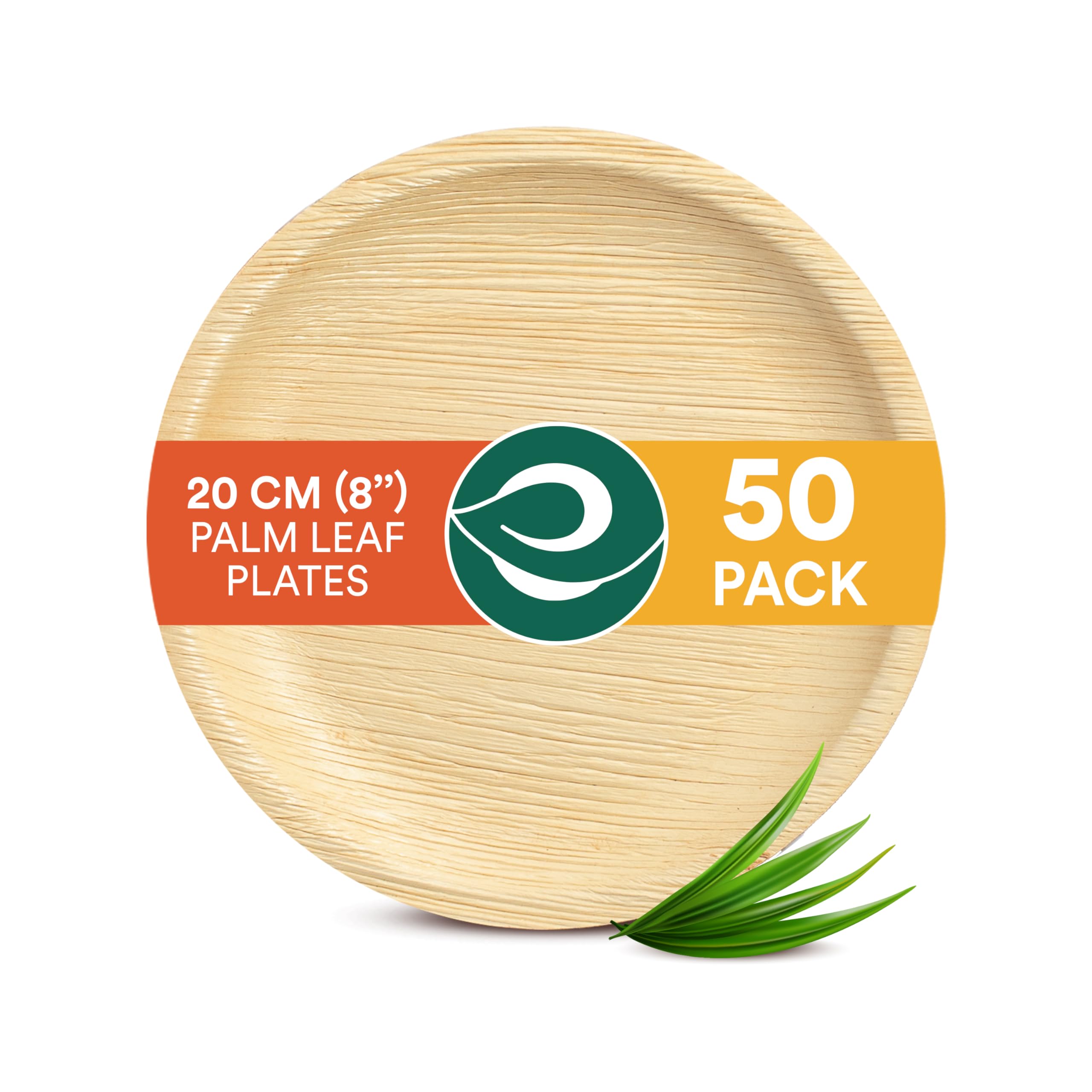 ECO SOUL 8 Inch Compostable Palm Leaf Round Plates (50 Count) - Biodegradable, Eco-Friendly, Microwave & Oven Safe Dinnerware | Perfect for Parties, Picnics & Sustainable Dining