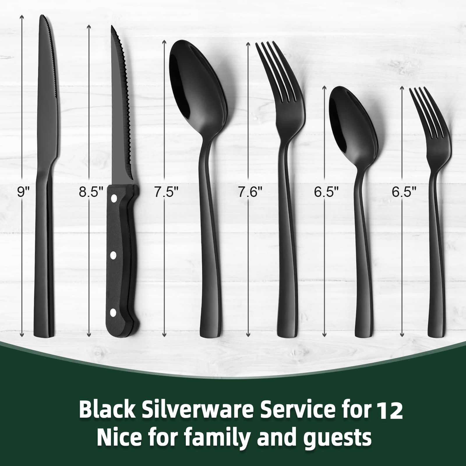 72-Piece Stainless Steel Flatware Set - Premium Black Silverware for Home & Restaurant Use, Heavy Duty Knife Fork Spoon Set with Steak Knives, Dishwasher Safe | Perfect for Dinner Parties, Weddings & Everyday Dining
