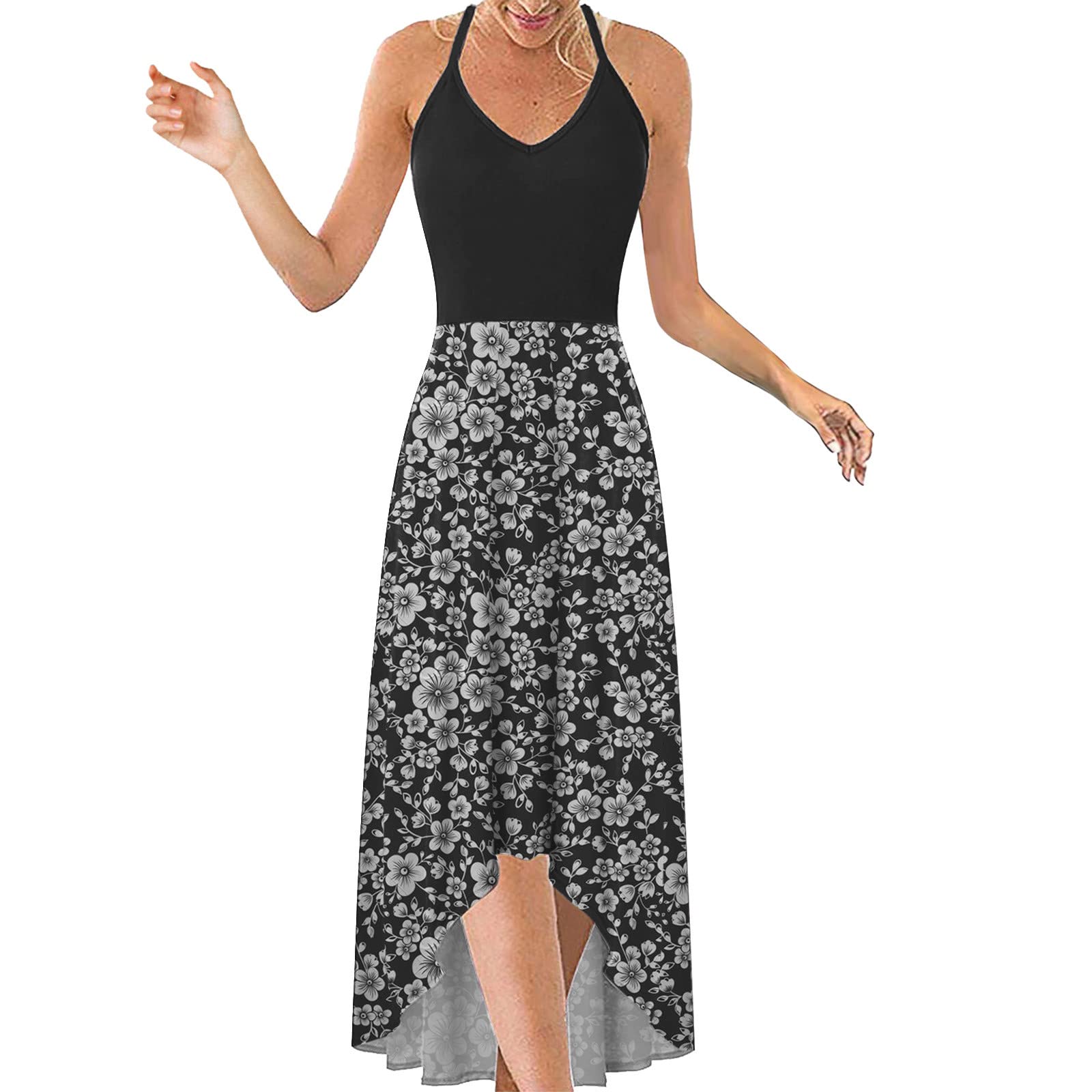 Women's Summer Beach Dress - Slim Sleeveless Boho Floral Print Maxi Dress with V-Neck | Perfect for Vacations, Pool Parties & Casual Outings