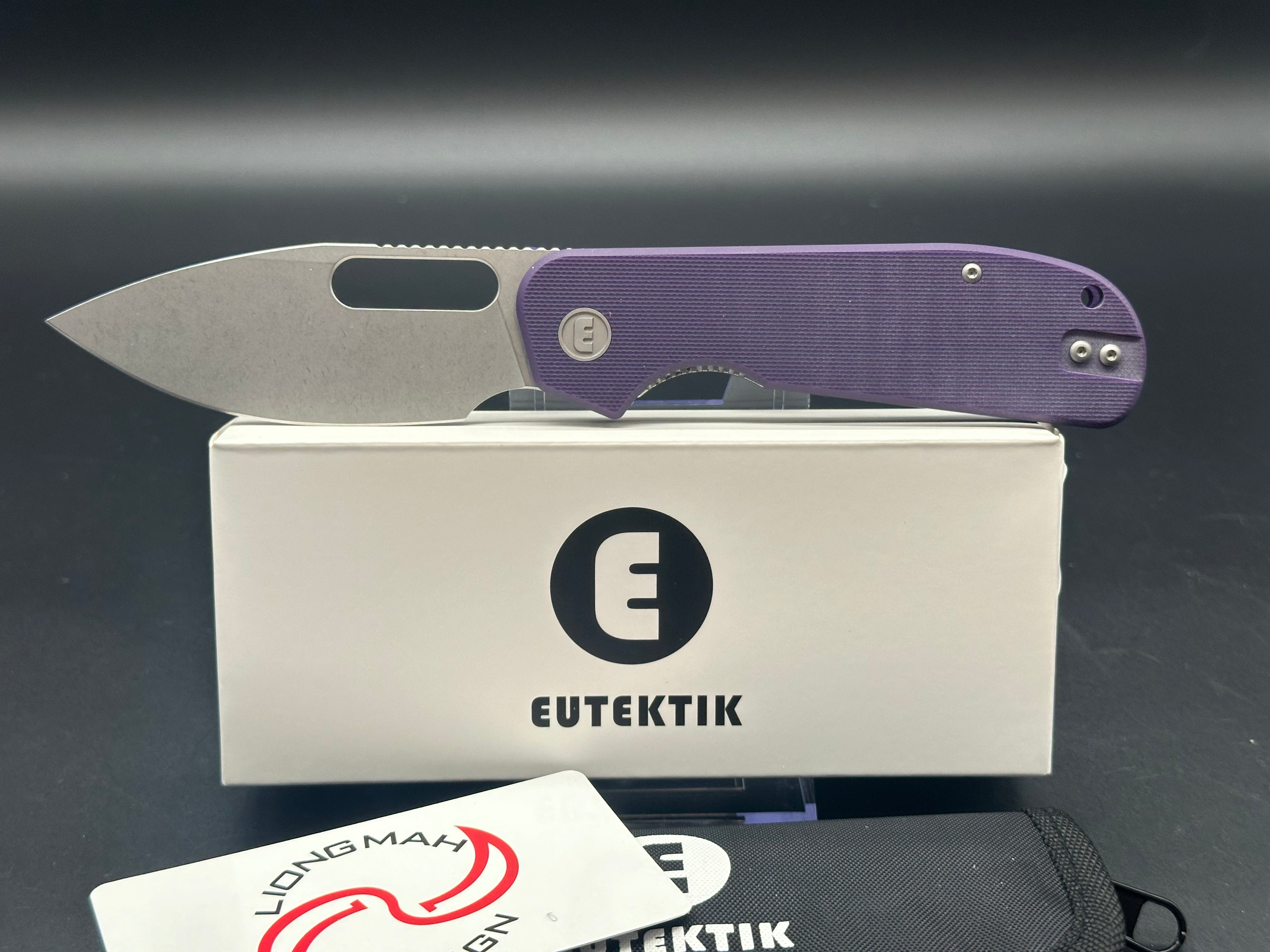 Eutektik EFD Purple Stonewashed Pocket Knife with LTK Koozie, Patch & Sticker Set - Perfect for Camping, Hiking and Outdoor Adventures