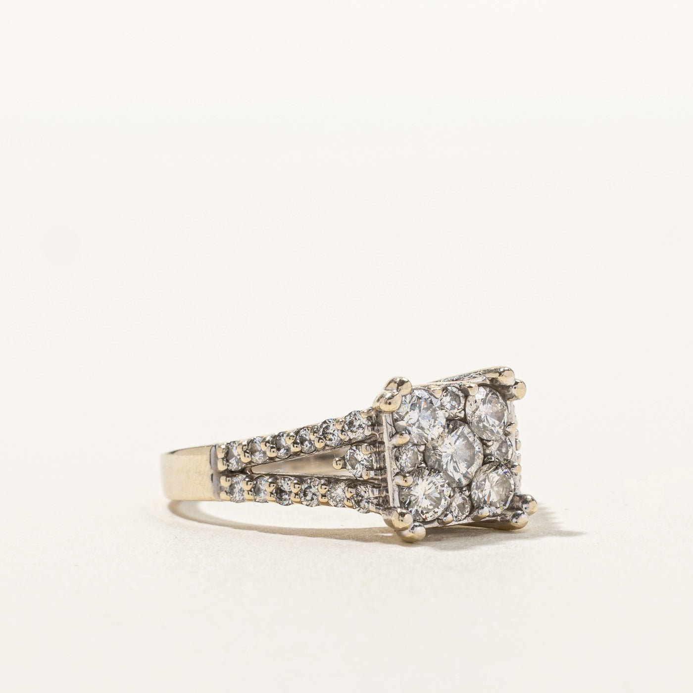 1.18ctw Cluster Diamond Split Shank Ring for Women - Size 8.75 | Elegant Wedding, Engagement & Anniversary Jewelry Gift