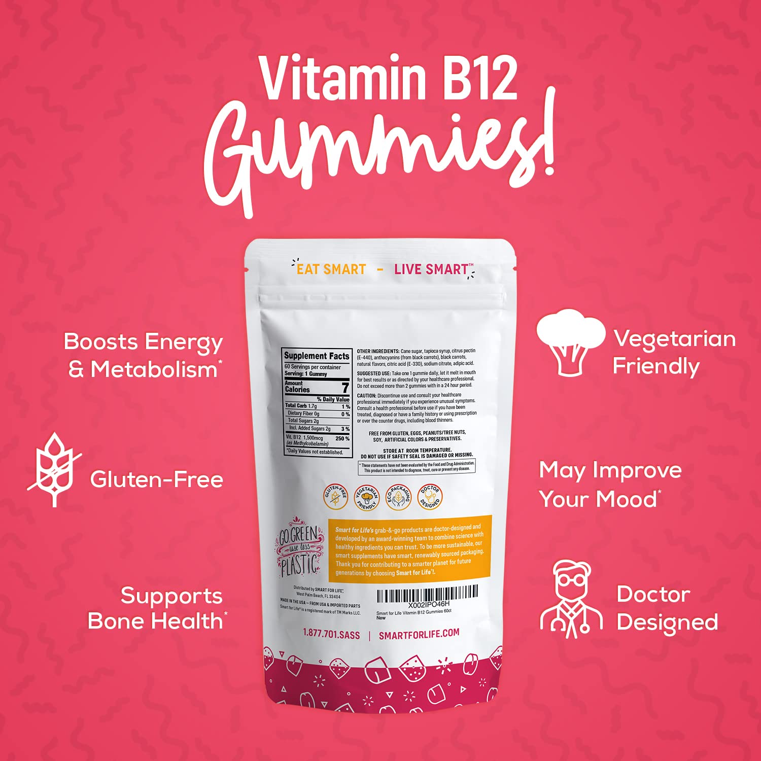 Smart for Life Potassium Magnesium Capsules with Vitamin B12 - Supports Heart Health, Muscle Function & Energy Boost - Ideal for Active Lifestyles & Daily Wellness