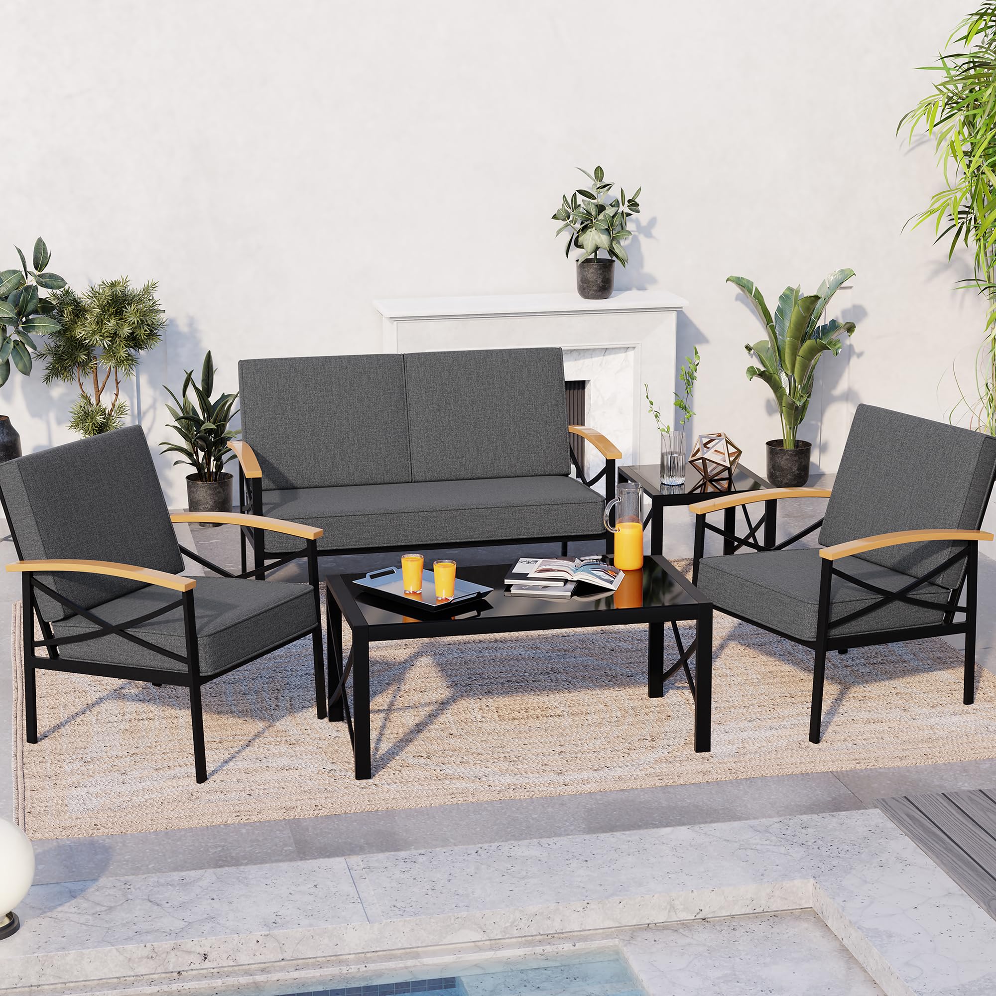5-Piece Outdoor Metal Patio Furniture Set with Coffee Table - Durable Garden Conversation Set for Patio, Backyard, Balcony & Poolside - Perfect for Relaxing & Entertaining Outdoors