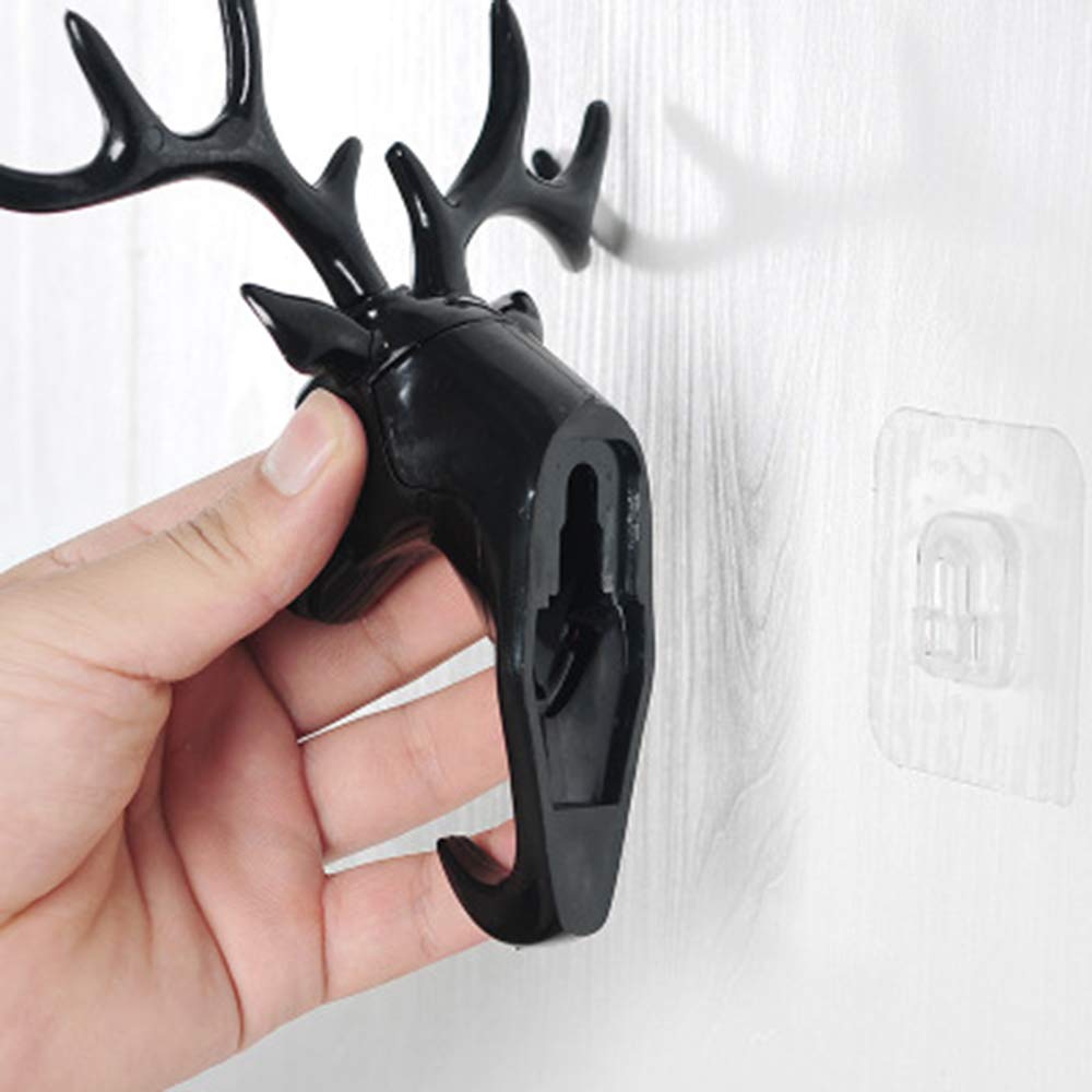 Deer Wall Key Holder with 9 Hooks - No Drill Wall Mounted Key Organizer & Decorative Storage for Entryway, Bedroom, Office - Black