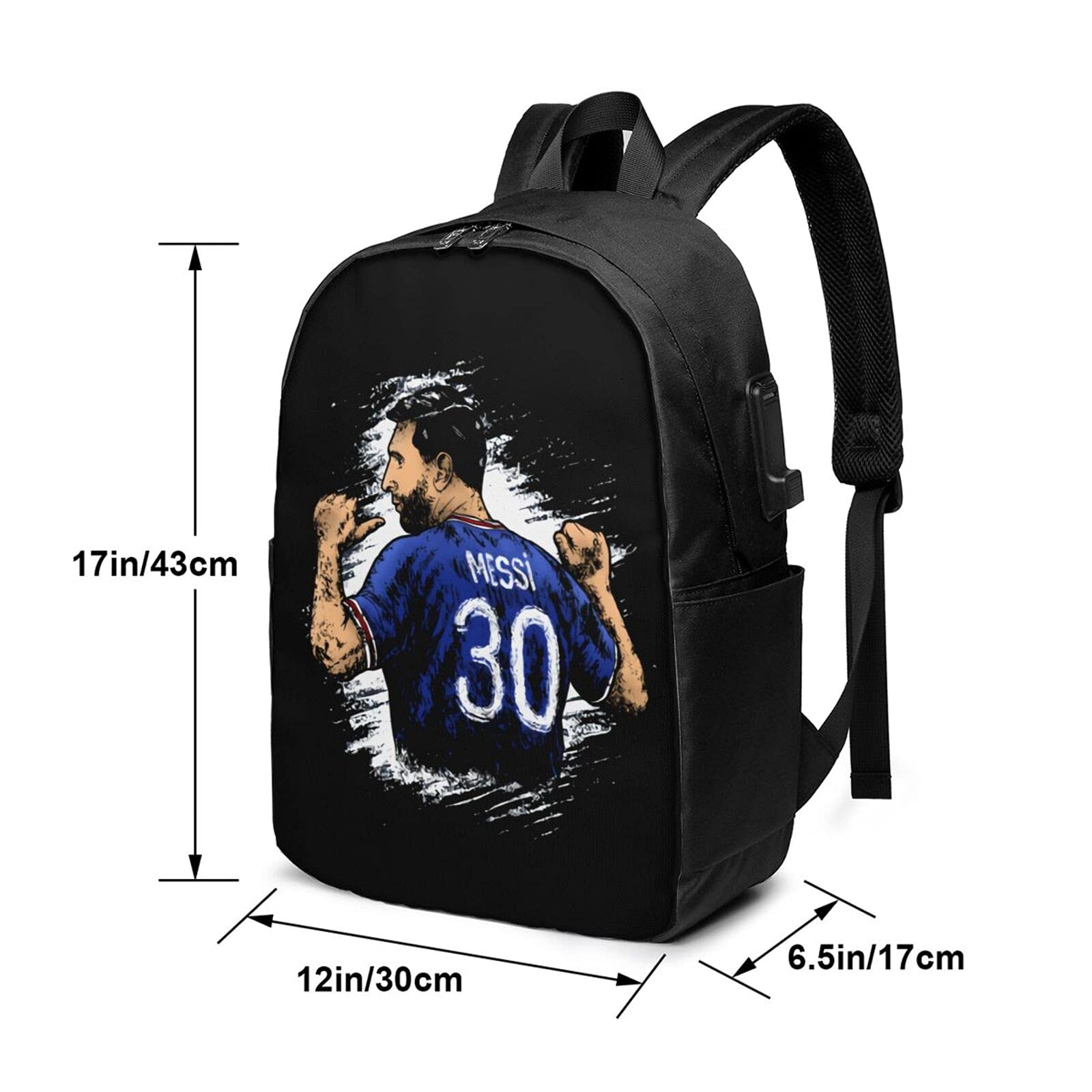 Paris Saint-Germain PSG #30 2023 Official Licensed Backpack - 17 Inch Laptop Bag with USB Charging Port, School Bookbag & Travel Backpack for Men & Women - Perfect for College, Work & Daily Commute