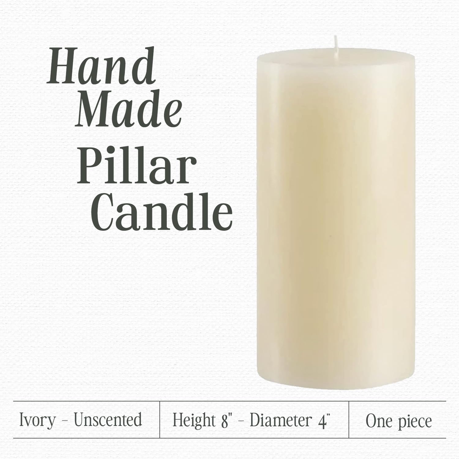 Premium Unscented Ivory Pillar Candle - 4x8 Inch Hand-Poured Luxury Candles for Home Decor, Weddings & Events | 160-Hour Burn Time, Smokeless & Dripless | Perfect for Centerpieces, Romantic Dinners & Spa Relaxation