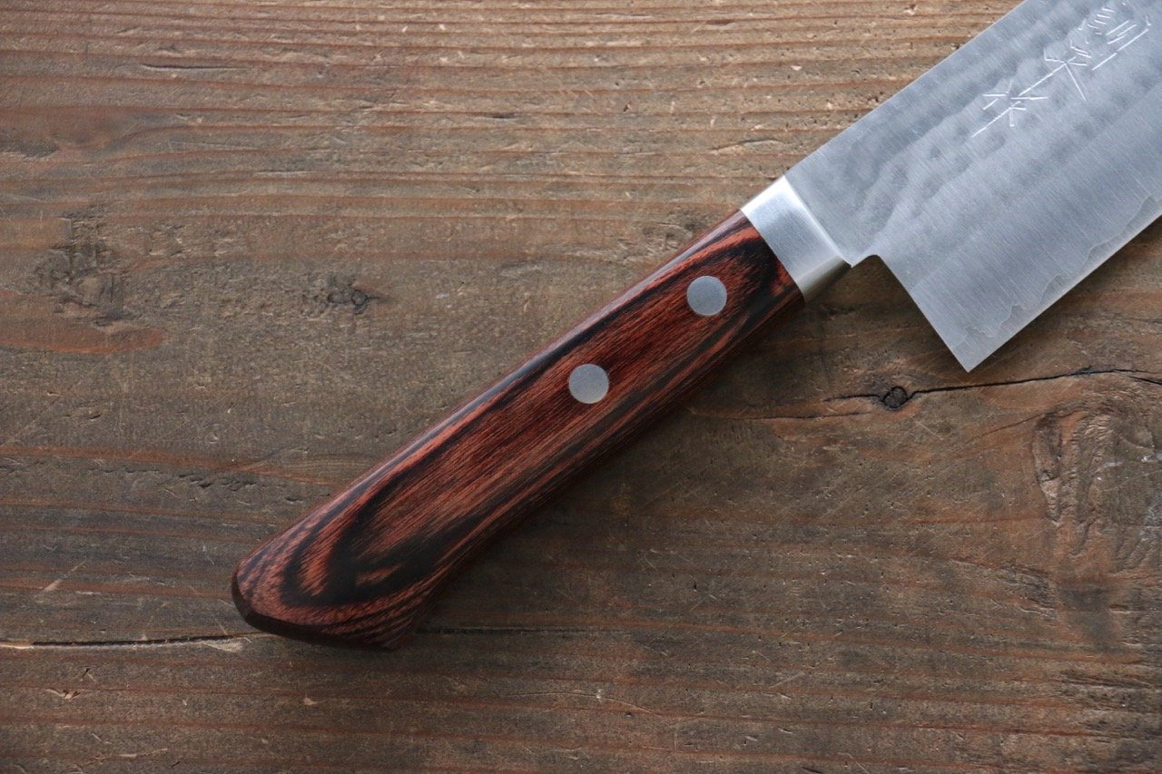 Premium Kunihira VG1 Hammered Santoku Knife 170mm - Japanese Chef Knife with Mahogany Handle - Perfect for Slicing, Dicing & Chopping Vegetables, Meat & Fish