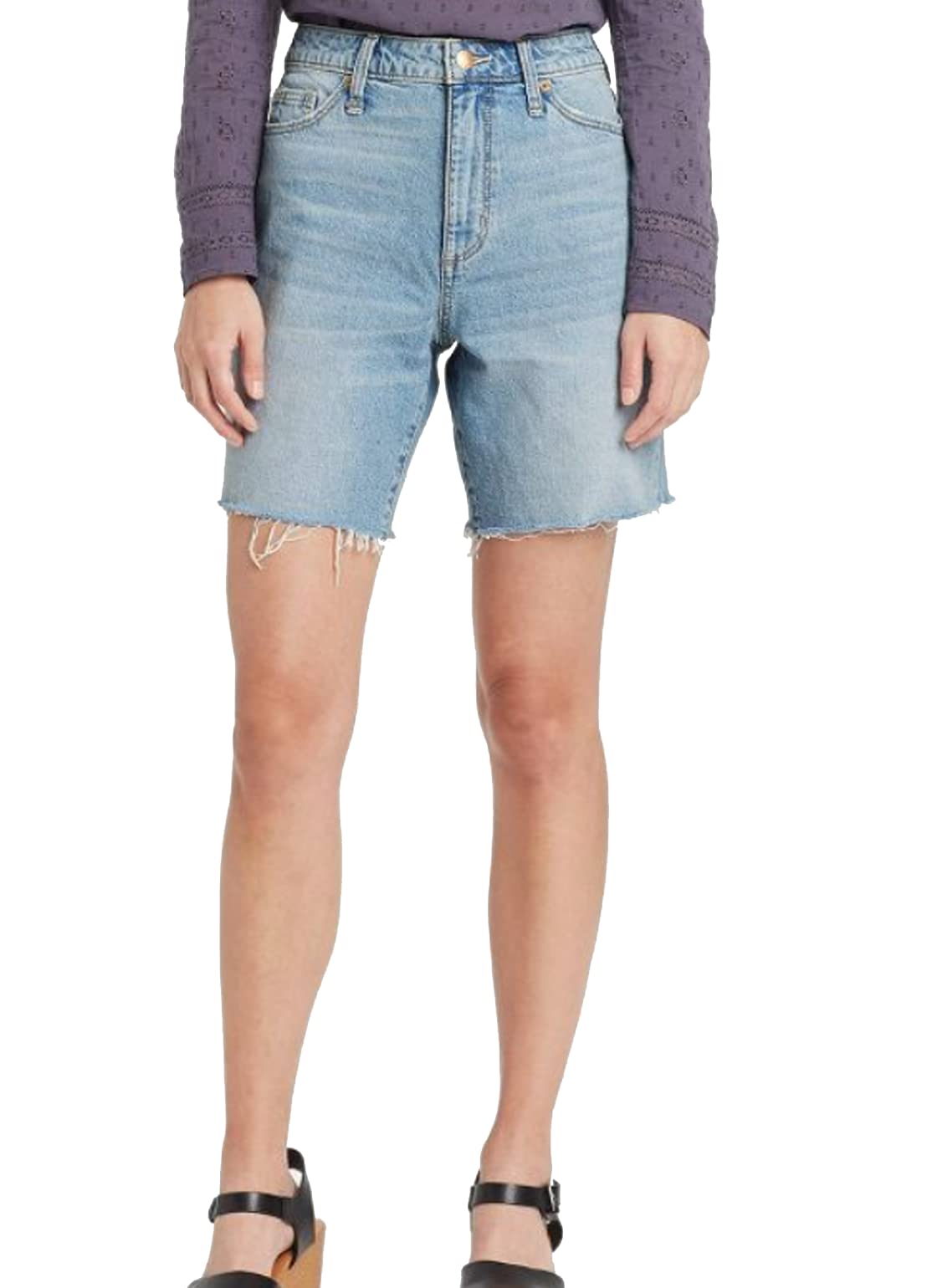Universal Thread Women's Super-High Rise Vintage Denim Bermuda Shorts - Comfortable Retro Jean Shorts for Summer, Casual Outfits & Beach Vacations