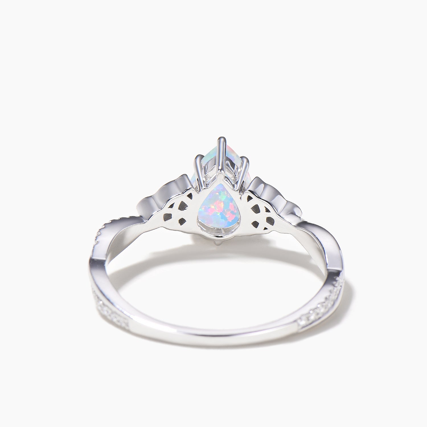 Elegant Teardrop Cut White Opal Twisted Engagement Ring with Diamond Accents – Celtic Knot Design for Wedding, Proposal & Anniversary Gifts