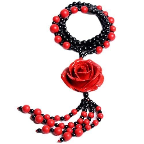 Vintage Cinnabar Sweater Chain Necklace - Chinese Red Retro Joker Pendant Jewelry, Ethnic Style Accessory for Women | Perfect for Boho Outfits, Festival Wear & Unique Gift Giving