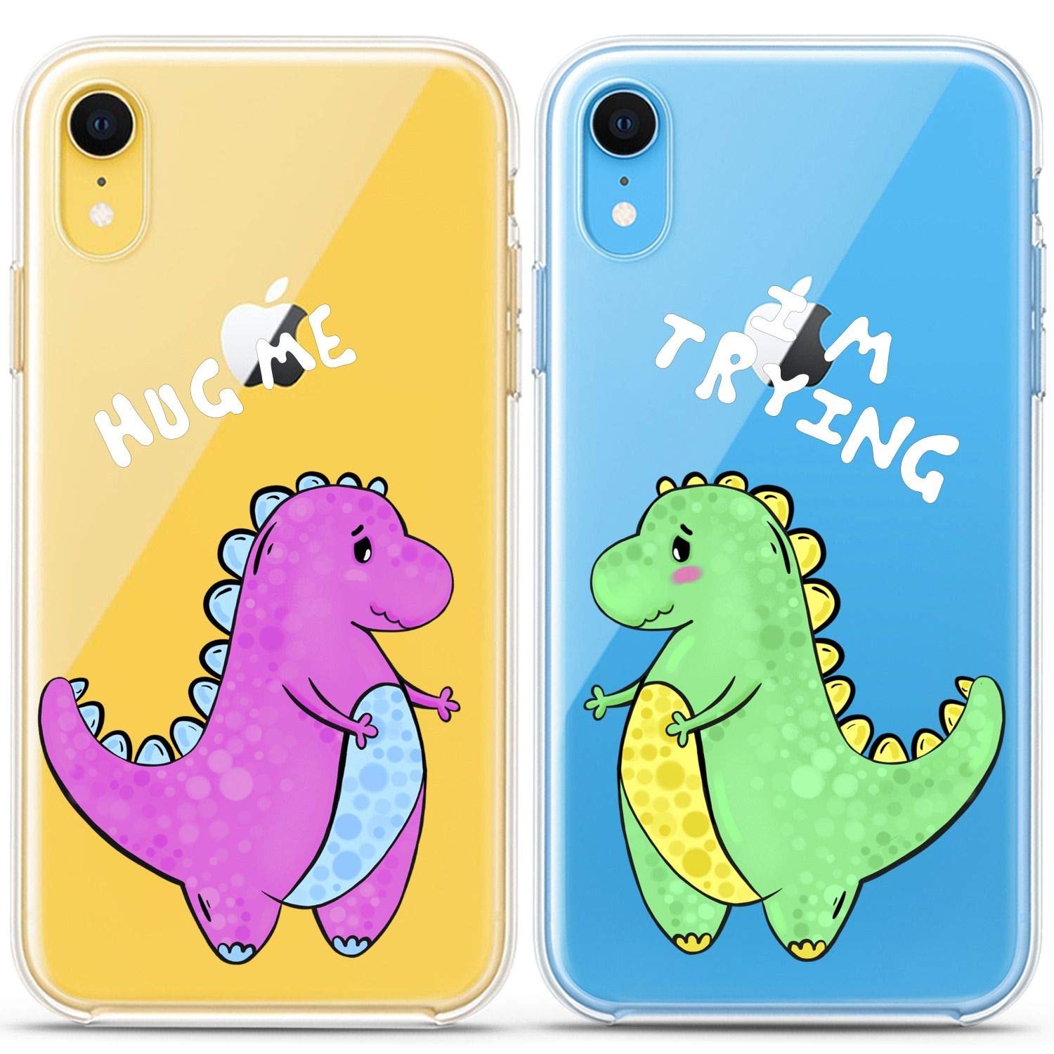 Funny Dinosaur Couple Phone Cases for iPhone 16/15/14/13/12/11 Pro Max/Mini/Xs/X/6s/8 Plus/7/Xr/10/SE/5 - Cute T-Rex Friends Slim Clear Flexible Cover - Perfect Gift for Couples, Best Friends & Dinosaur Lovers