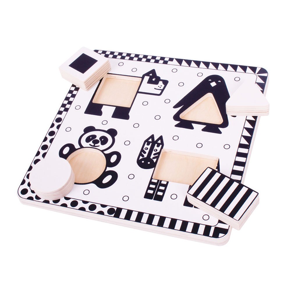 Bigjigs Toys Black and White Animal Puzzle - Educational Wooden Baby Toy for Toddlers 1-3 Years | Perfect for Early Learning, Sensory Play & Nursery Decor