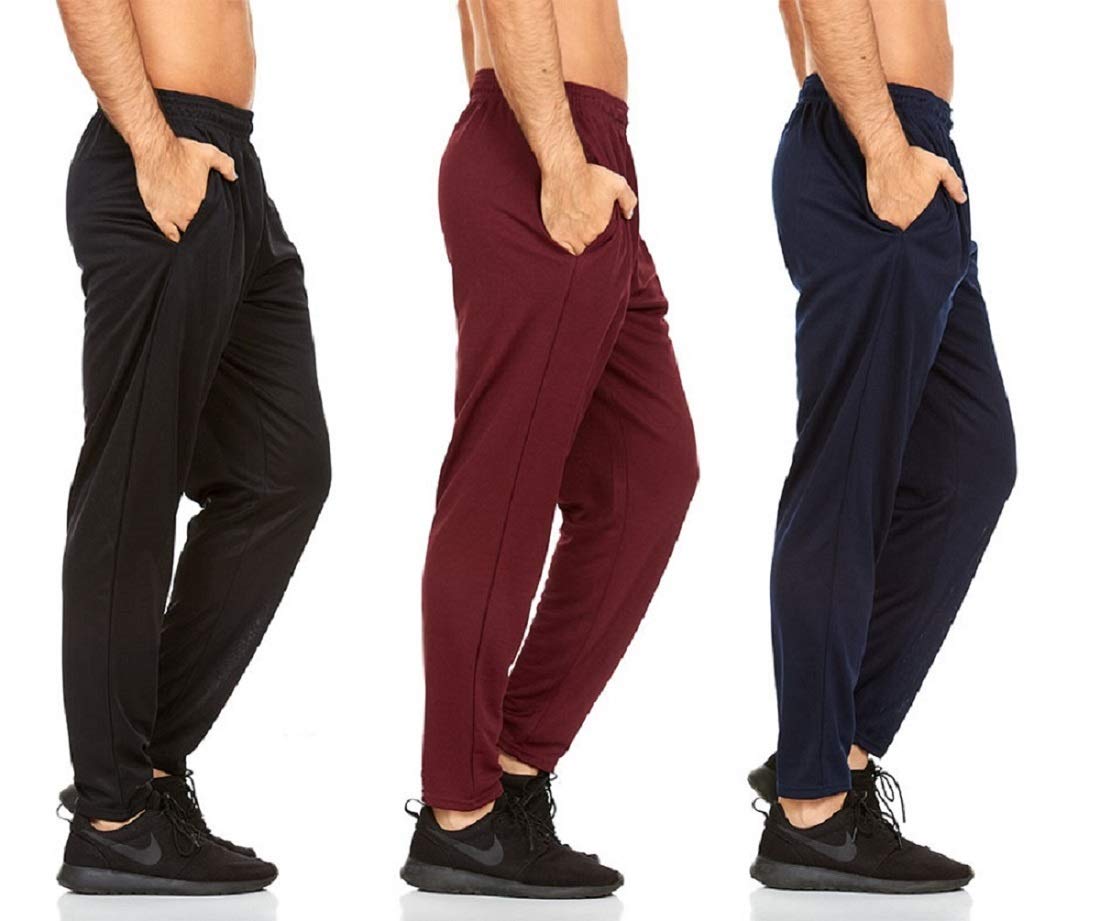 Daresay Men's Quick-Dry Athletic Joggers with Side Pockets - 3 Pack Workout Running Gym Yoga Casual Pants for Active Lifestyle & Outdoor Sports