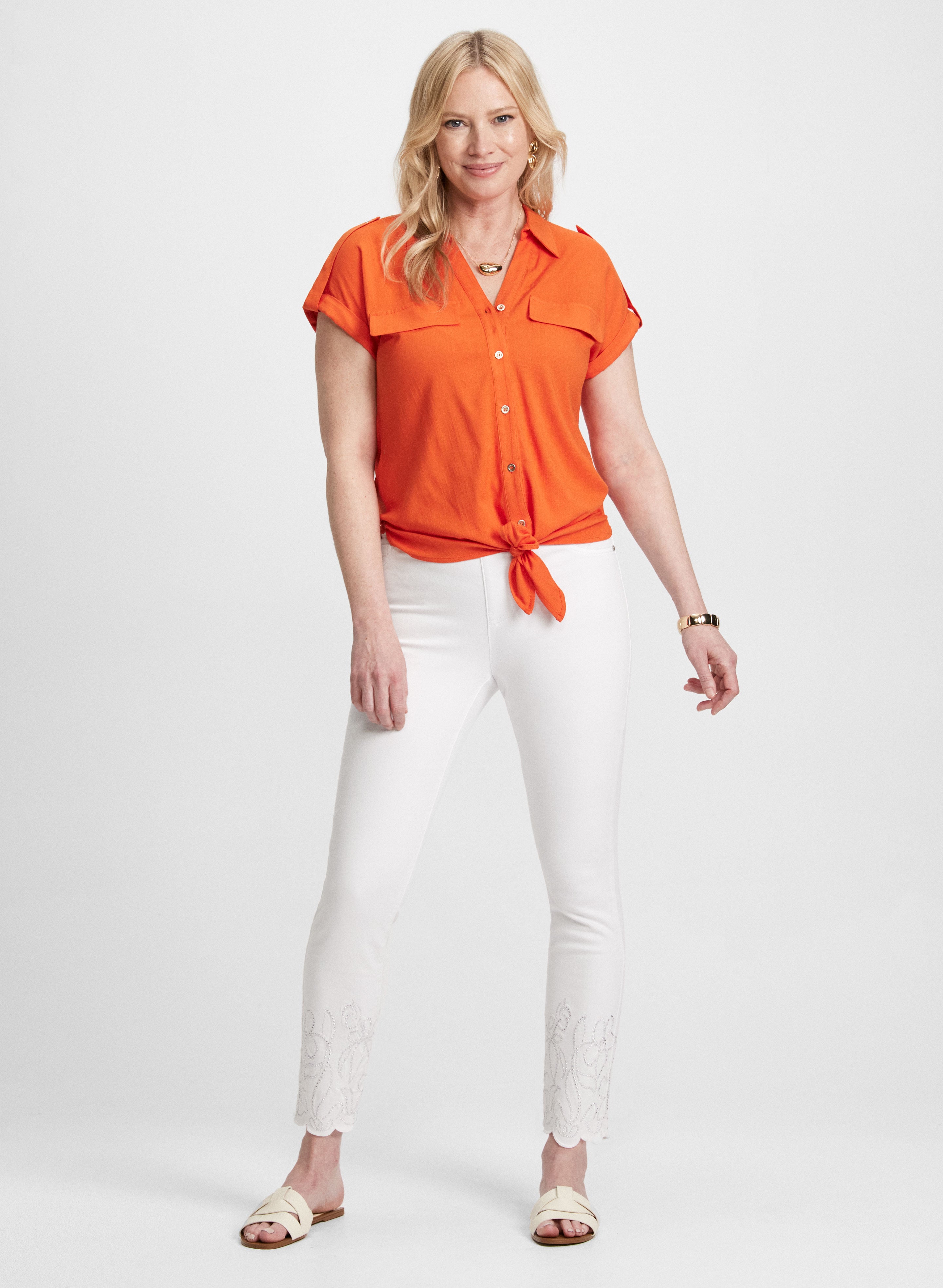 Embroidered Hem Pull On Jeans for Women - Stretch Comfort Denim Pants with Floral Design - Perfect for Casual Wear, Office & Weekend Outfits