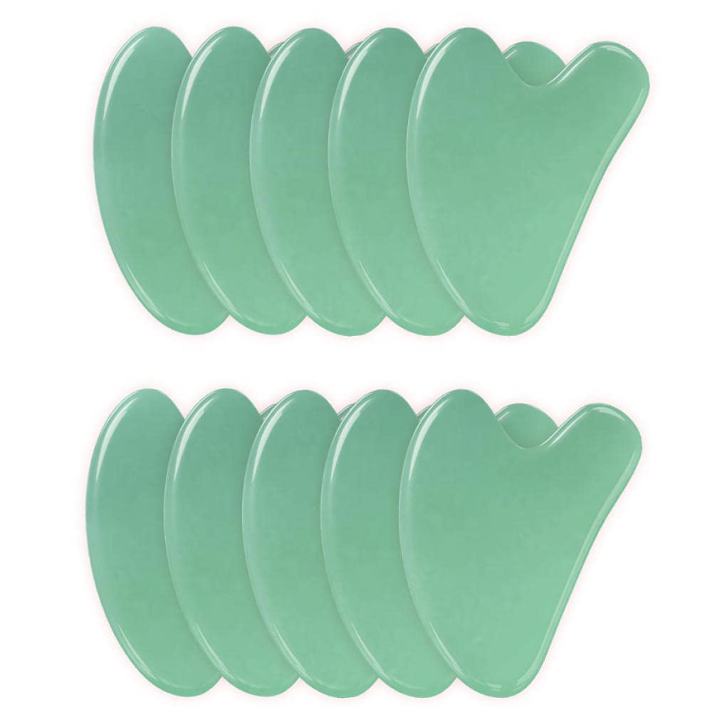 10Pcs Natural Jade Stone Gua Sha Facial Tool Set - Anti-Aging Face Massage Roller & Guasha Board for Skin Care, Lymphatic Drainage & Relaxation - Perfect for Home Spa, Self-Care Routine & Beauty Therapy (Light Green)