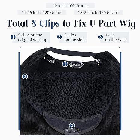 Full Shine U Part Wig Extensions - 18 Inch Silky Straight Remy Human Hair Clip-In Half Wig - Jet Black 150g for Long Hair - Perfect for Daily Wear, Parties & Special Occasions