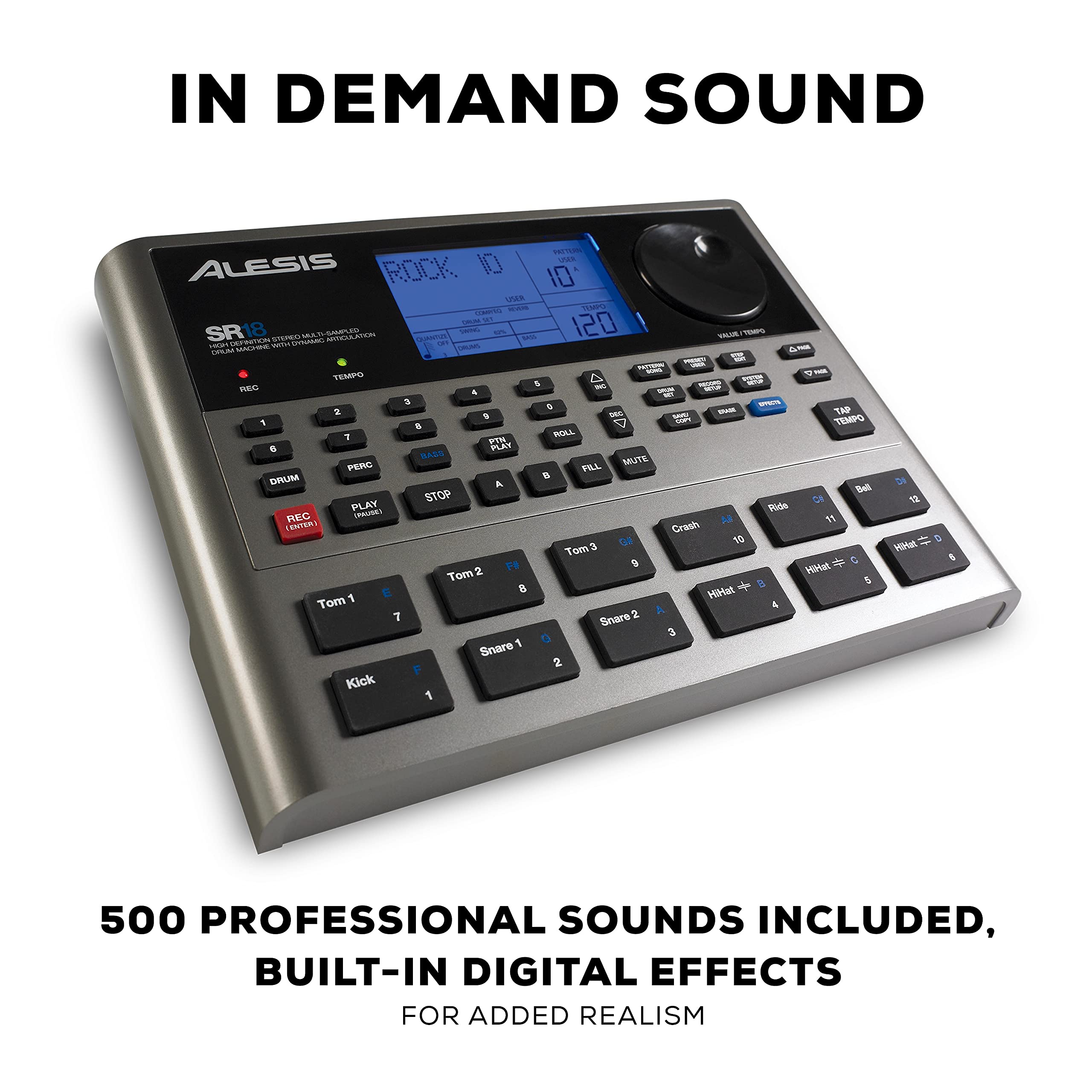 Alesis SR-18 Professional Drum Machine - Standalone Drum Machine with 500+ Sounds, Built-In Effects & USB Connectivity for Music Production & Live Performance | Perfect for Home Studios, Beat Making & Electronic Music Production