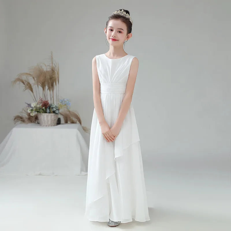 2024 Elegant Chiffon Flower Girl Dress for Weddings | First Communion Gown | Junior Bridesmaid Outfit | Perfect for Church Ceremonies, Birthday Parties & Special Occasions