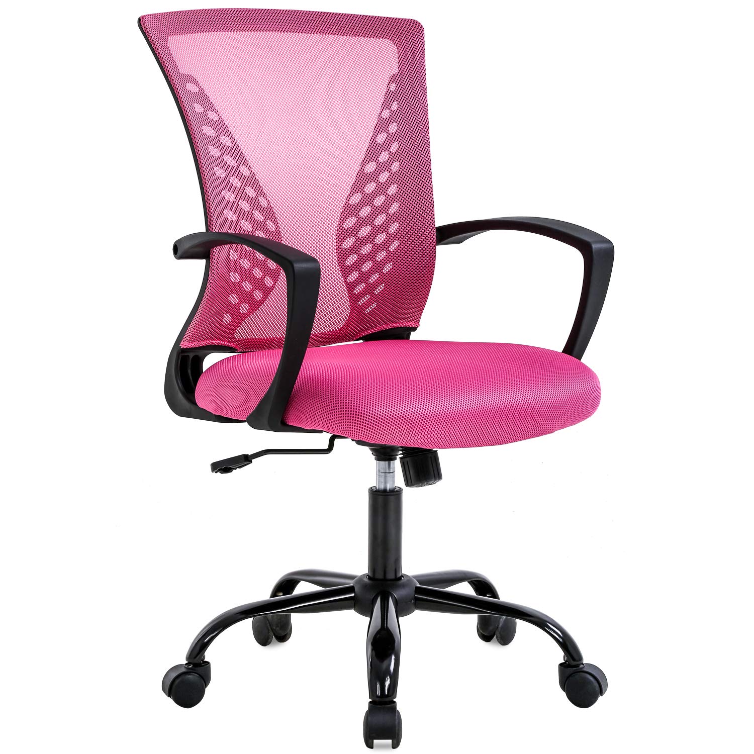 Ergonomic Mesh Office Chair with Adjustable Lumbar Support & Armrests - Mid Back Rolling Swivel Task Chair for Women & Adults - Comfortable Computer Desk Chair for Home Office & Workspace (Pink)