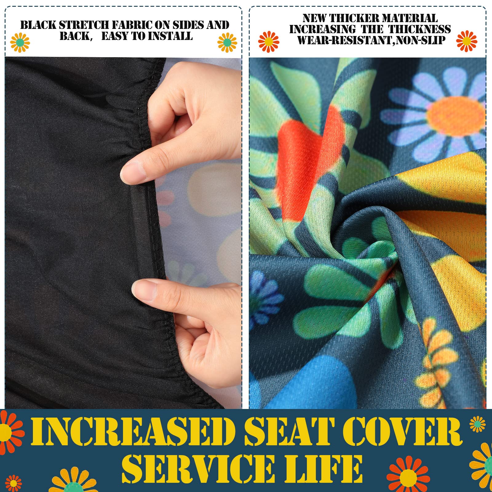 Hippie Flower Car Seat Covers 10-Piece Set - Universal Fit for Cars & Trucks - Boho Style for Women & Men