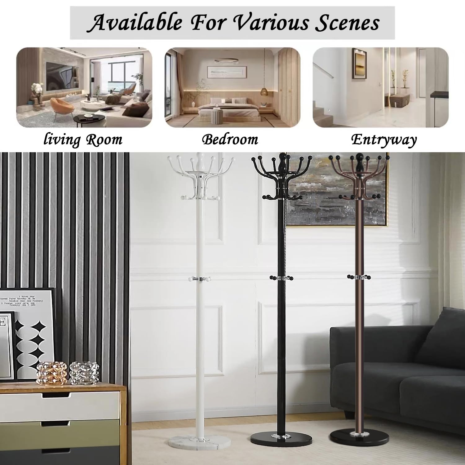 Kertnic 16-Hook Freestanding Metal Coat Rack with Natural Marble Base - Bronze Entryway Hall Tree for Jackets, Hats, Purses & Scarves | Easy Assembly Coat Hanger Stand for Home, Office & Mudroom Organization
