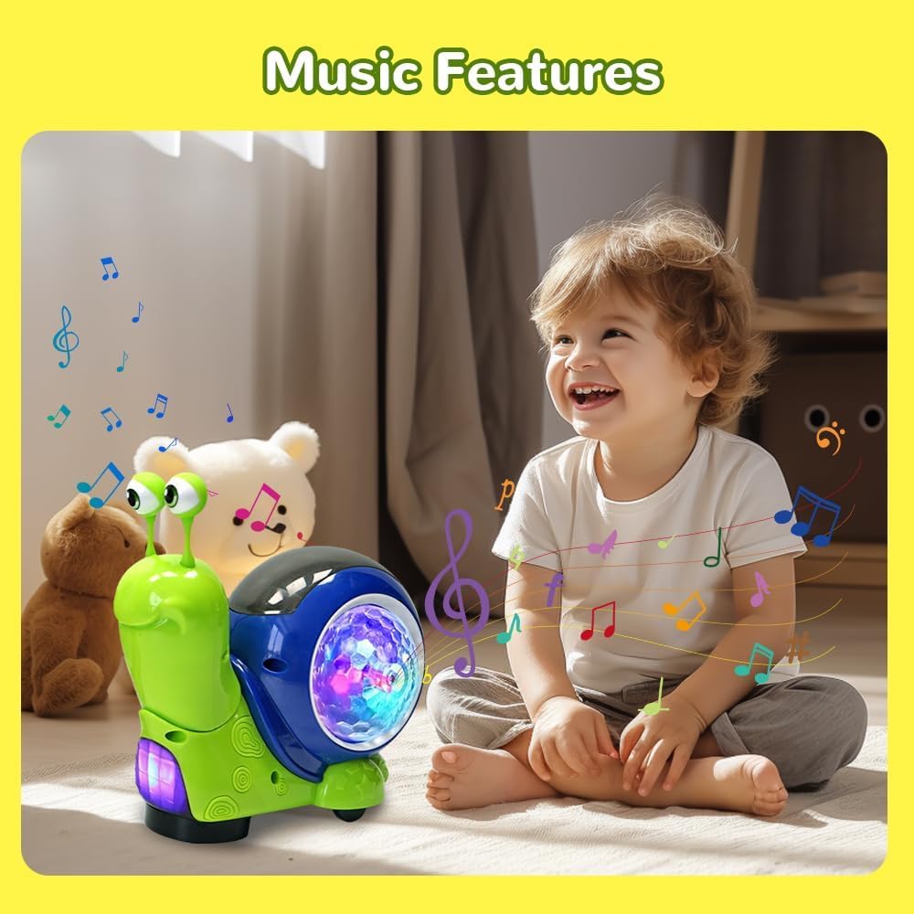 Luminous Musical Crawling Snail Toy for Babies & Toddlers - Interactive Sensory Learning Toy with Lights & Sounds - Best Christmas & Birthday Gift for Kids (Green) - Perfect for Early Childhood Development & Playtime Fun