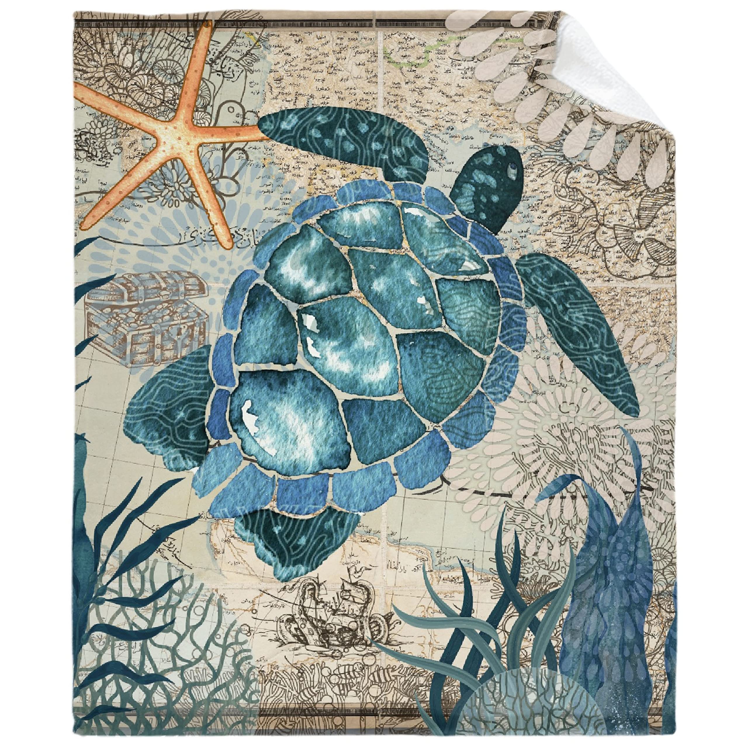 Agnidatta Soft Microfiber Sea Turtle Ocean Animal Print Blanket - Extra Large 120