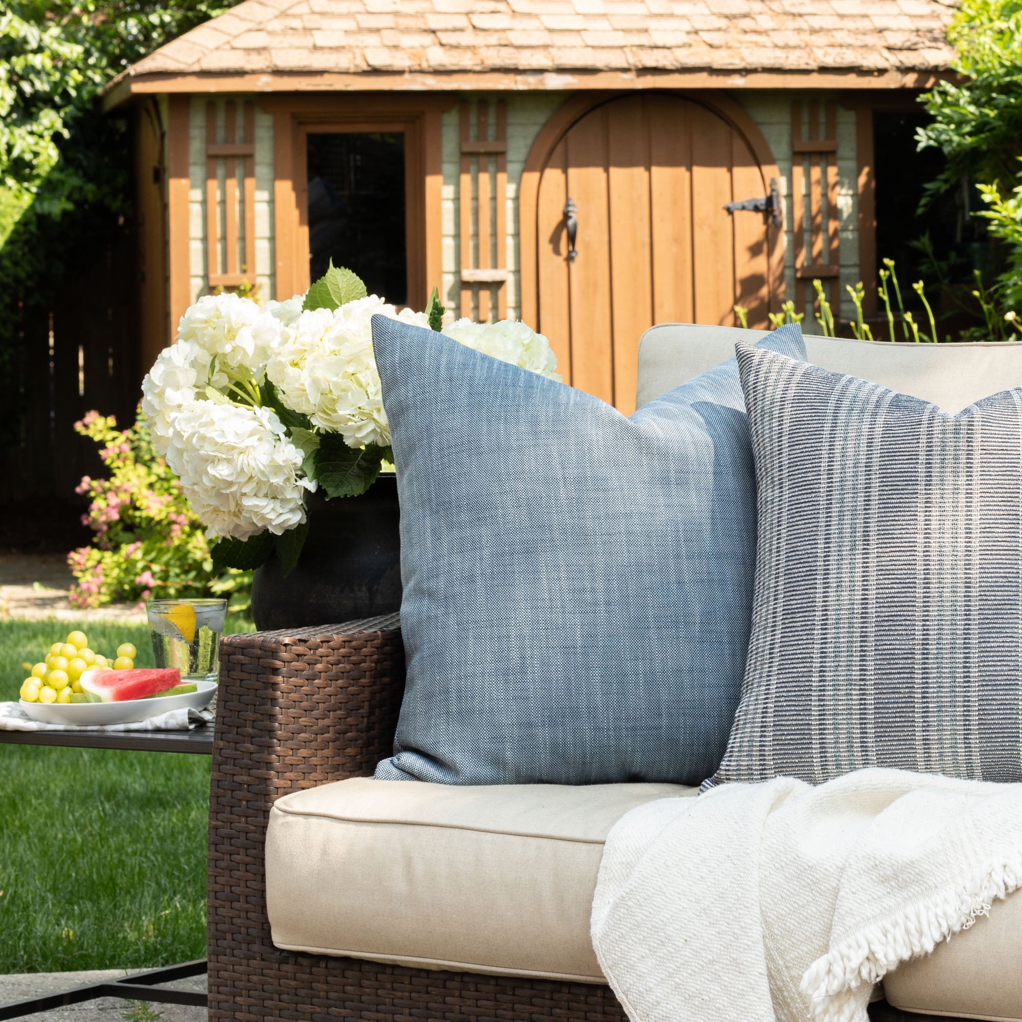Premium 22x22 Inch Outdoor Pillow Cover - Indigo Blue Waterproof Decorative Throw Pillow for Patio, Garden, Poolside & Porch Furniture - All-Weather Cushion for Lounge Chairs, Sofas and Daybeds