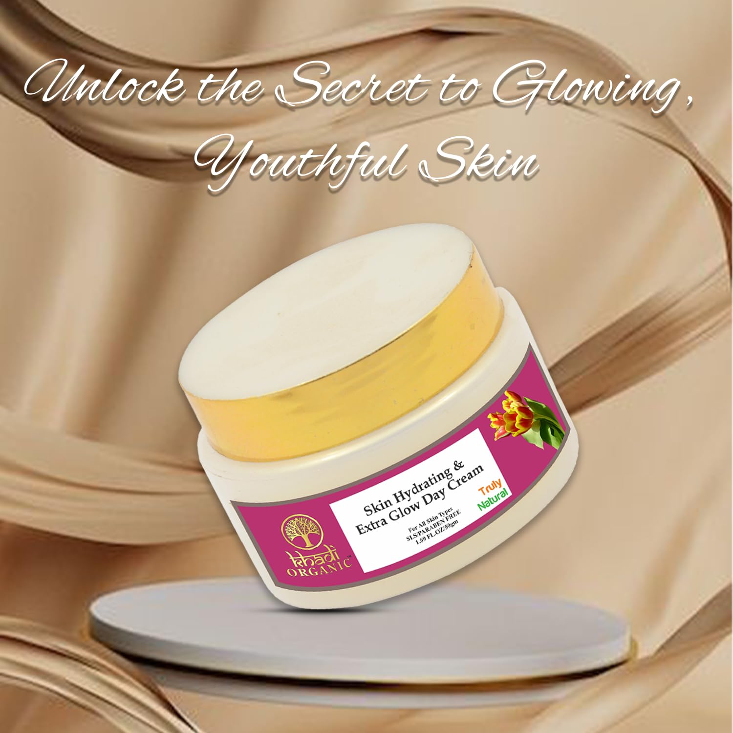 Khadi Organic Skin Hydrating & Extra Glow Day Cream 50g - Natural Vegan Moisturizer for Radiant & Glowing Skin | Paraben-Free, Cruelty-Free | Pack of 2 | Perfect for Daily Hydration & Brightening Skin Care Routine