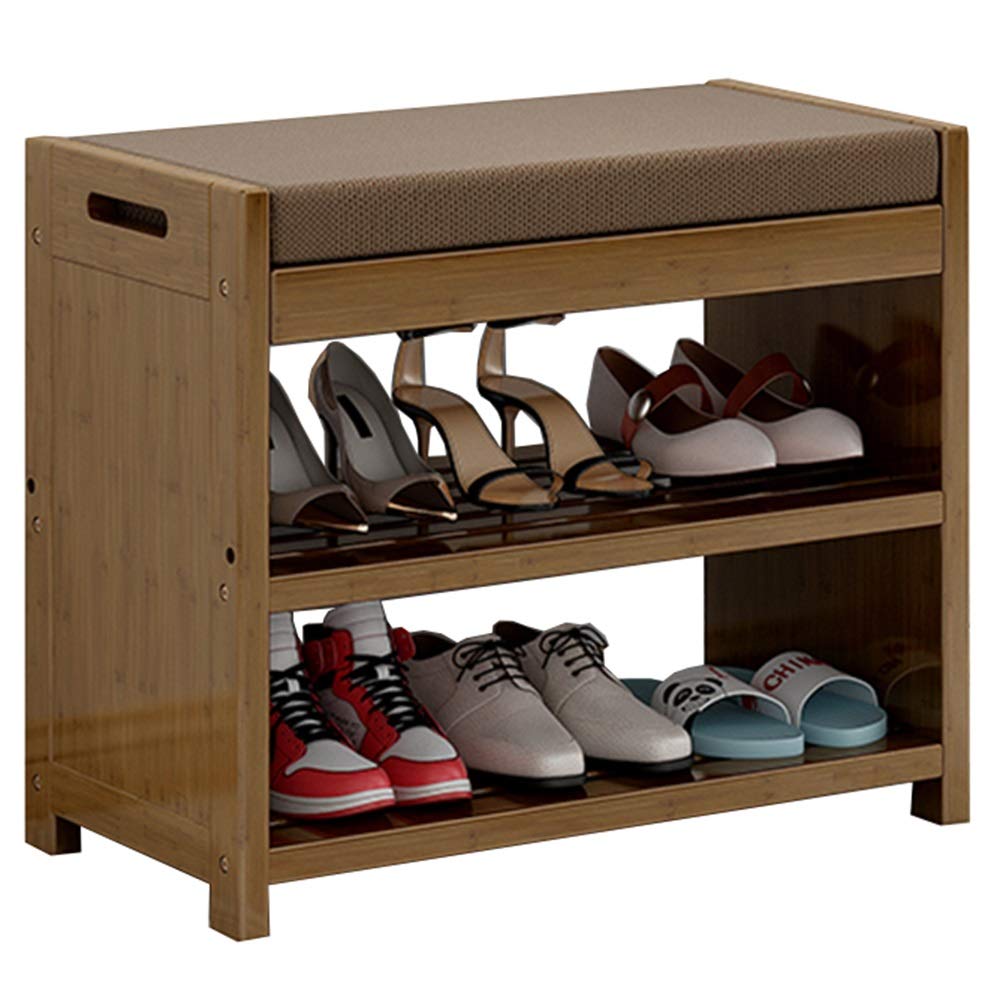 Modern Solid Wood Shoe Bench with Cushion - 2-Tier Storage Rack for Entryway, Bedroom & Living Room - Multi-Functional Shoe Organizer (56x29x48cm) - Perfect for Small Spaces & Home Décor