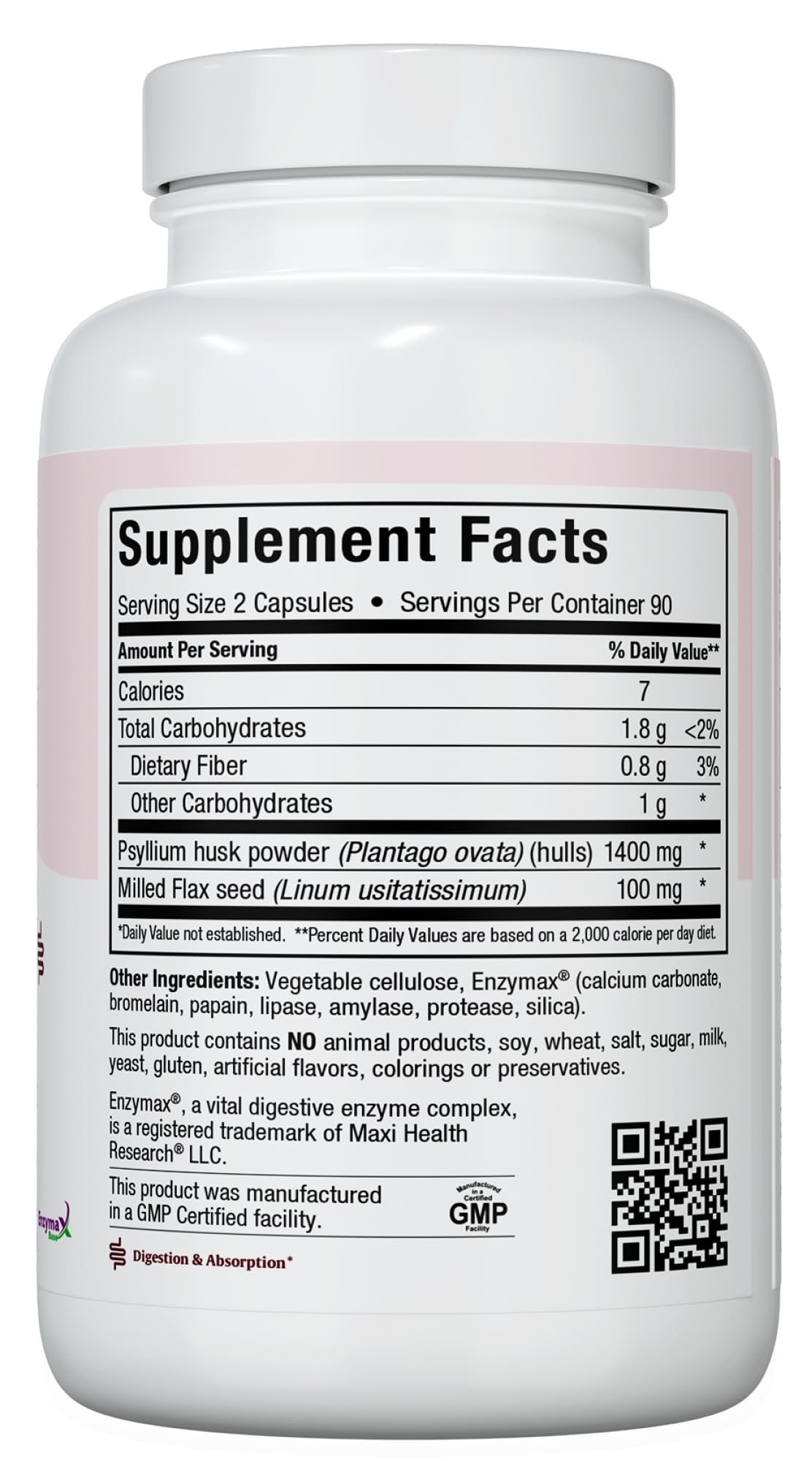 Maxi Health Maxi Fiber Kosher Daily Supplement - 1500mg Psyllium Husk Fiber Capsules for Digestive Health & Weight Management, 180 Count (Pack of 1) | Supports Regularity & Gut Health for Active Adults & Seniors