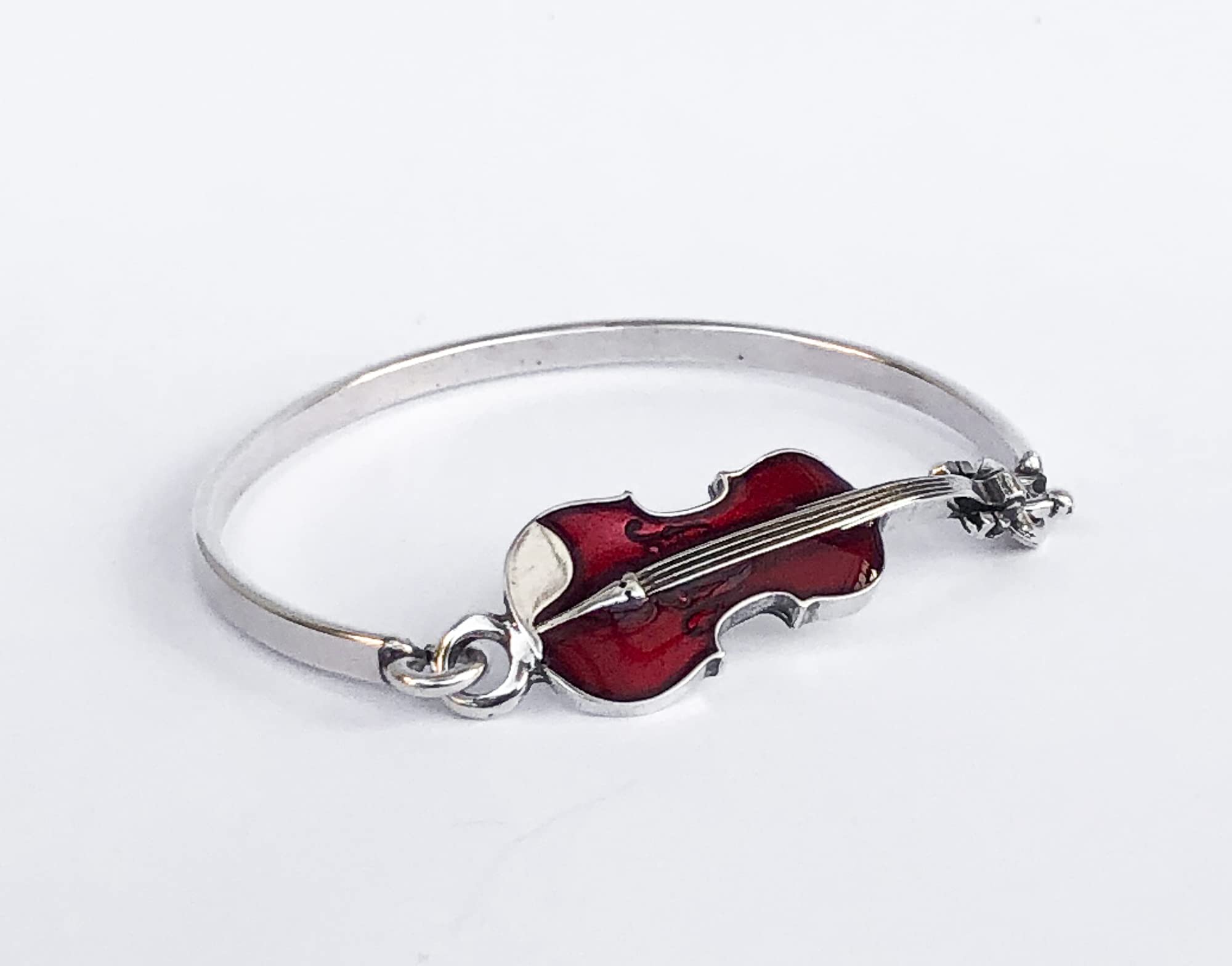 Elegant Red Glaze Silver Violin Bangle Bracelet - Perfect for Classical Music Lovers, Orchestra Performances & Special Occasions
