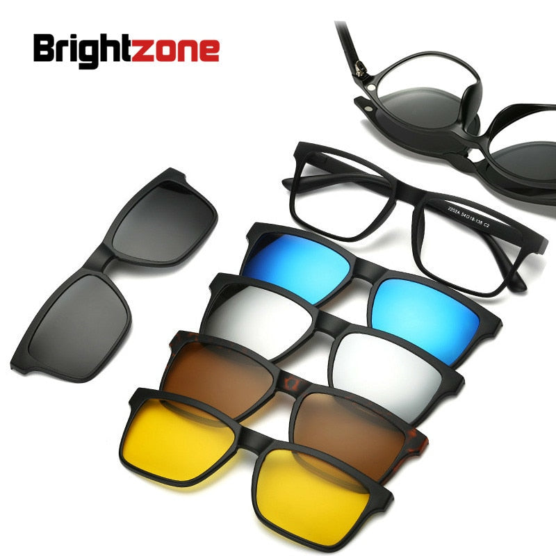 Brightzone Unisex Full Rim Square TR90 Eyeglasses with Clip-On Sunglasses - Lightweight & Durable Frame for Men & Women - Perfect for Outdoor Activities, Driving & Fashion Accessories