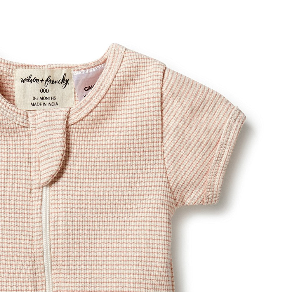 Organic Stripe Rib Zipsuit for Baby - Soft Cotton Jumpsuit with Front Zipper - Perfect for Newborns, Infants & Toddlers - Ideal for Playtime, Naptime & Photo Shoots
