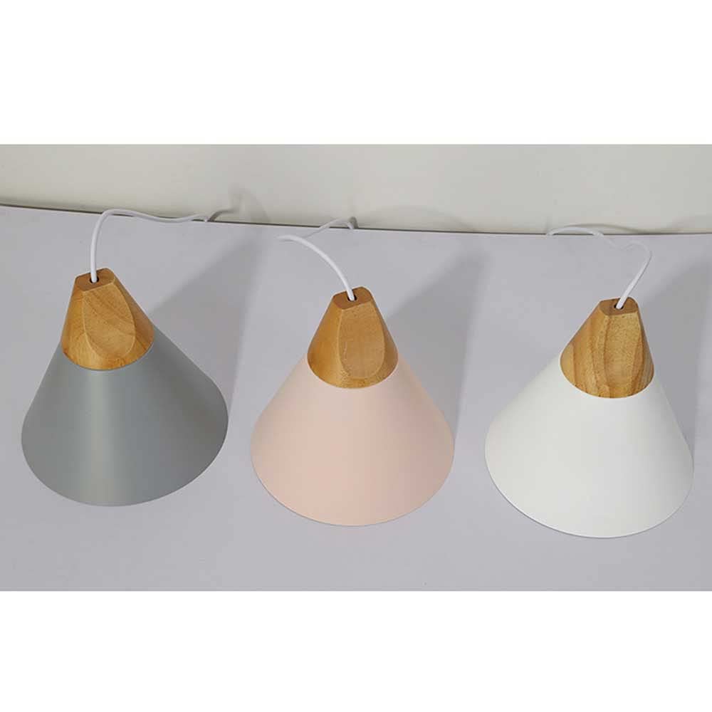 Modern Industrial Metal Kitchen Island Pendant Light - 9 Inch Wood & Macaron Color Hanging Chandelier with E27 Base, Perfect for Restaurants, Bars, and Home Dining Room Lighting