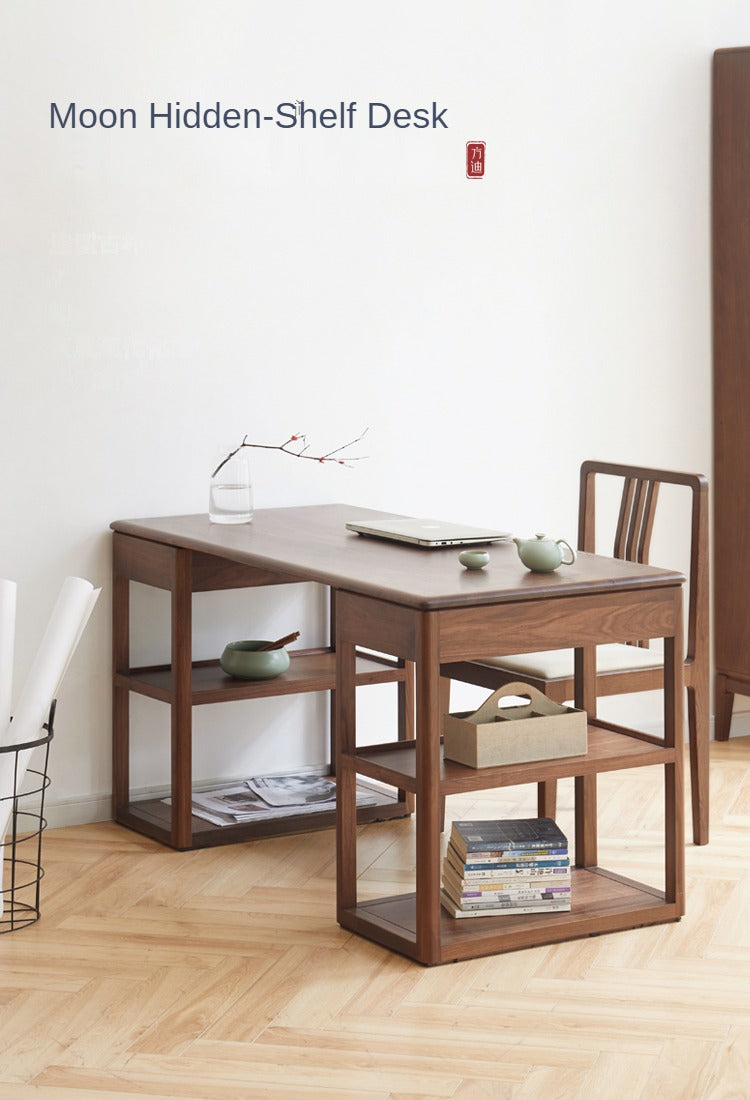 Premium Black Walnut Solid Wood Modern Study Desk - Handcrafted Writing Table for Home Office, Library & Workspace - Ergonomic Design for Comfortable Studying & Remote Work