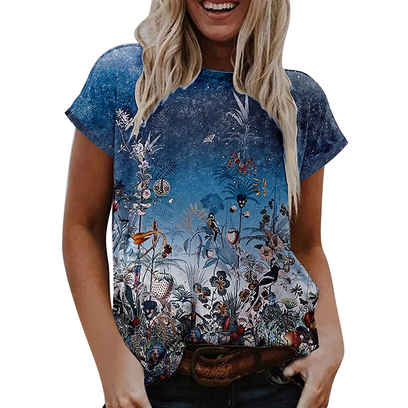 Women's Summer Tops - Vintage Print T-Shirts & Blouses | Short Sleeve Crewneck & Tank Tops | Casual Fit Tunic Tops for Everyday Wear | Perfect for Beach, Office & Weekend Outings
