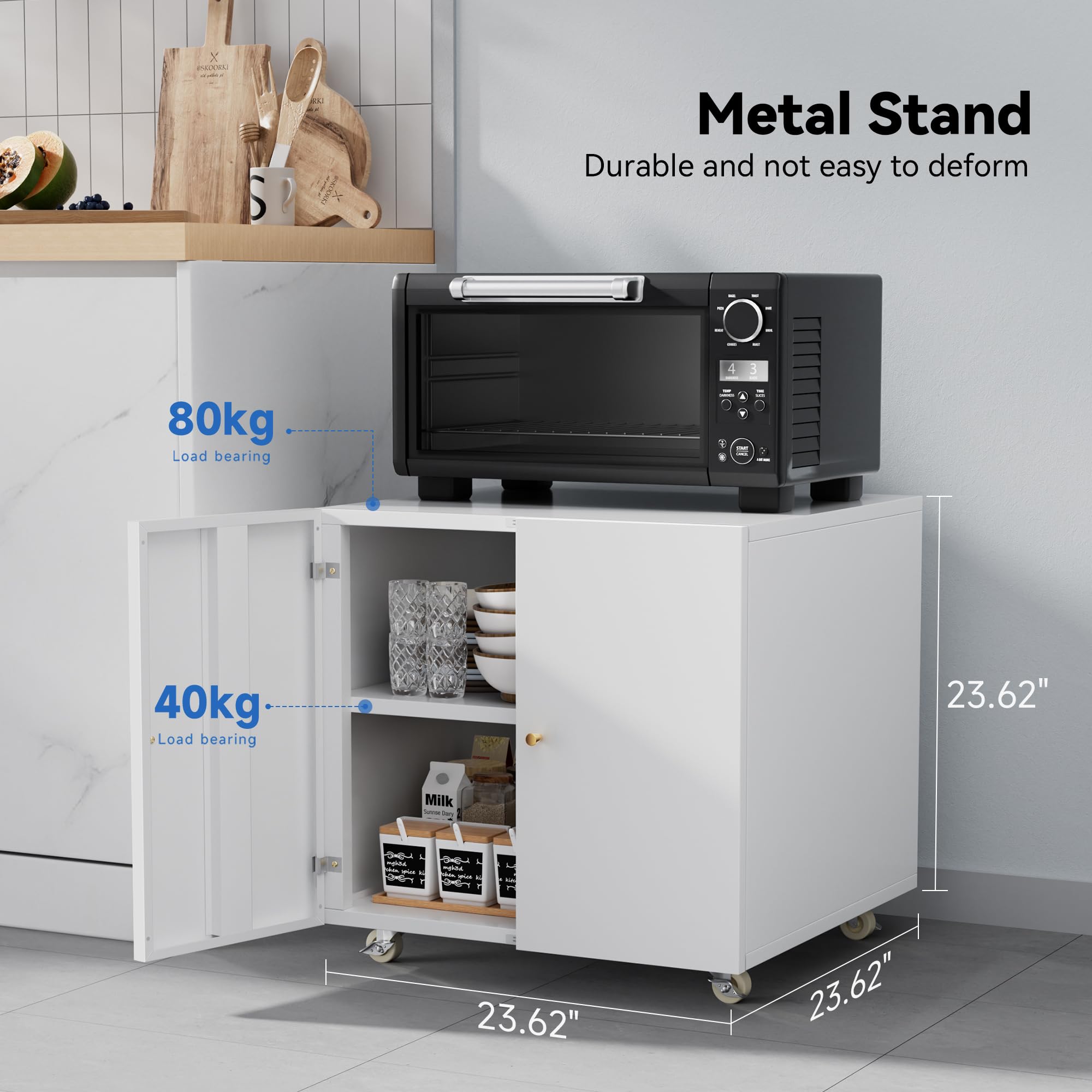 INMOZATA Adjustable Metal Fridge Cabinet with Wheels & Storage Shelves - 23.62