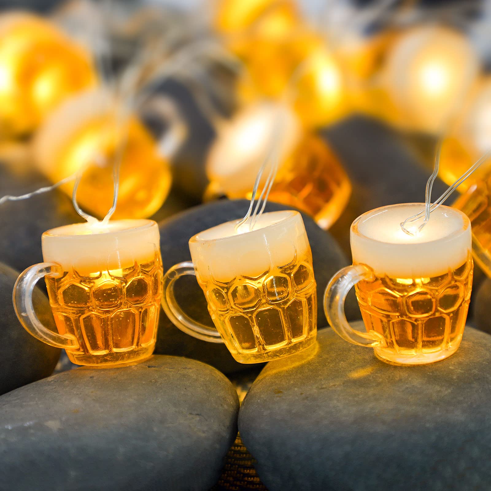 Christmas LED String Lights with Remote & Timer - USB/Battery Powered Indoor Fairy Lights for Holiday Decor, 15 Beer Mug Shaped Bulbs - Perfect for Christmas Tree, Home Party, Thanksgiving & Winter Decorations
