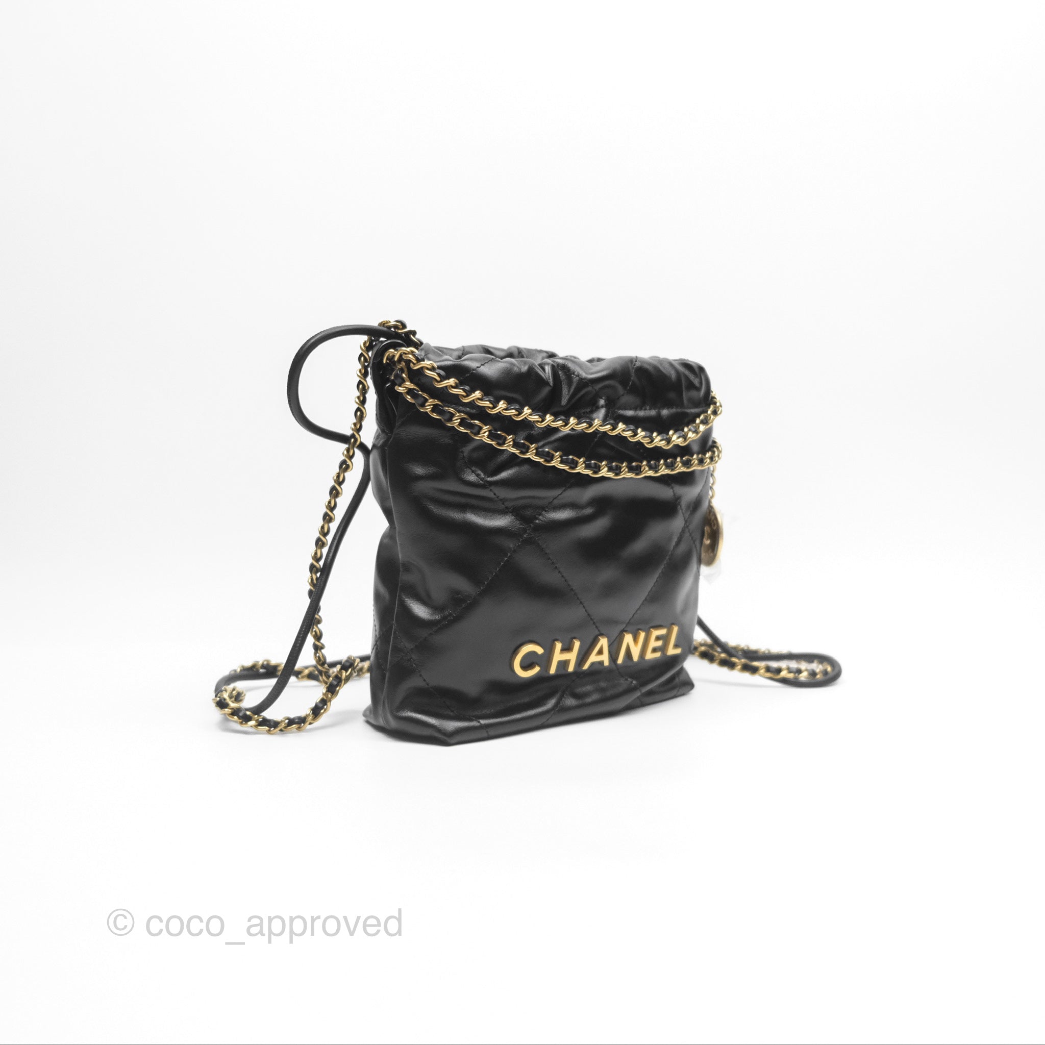 Chanel 22 Mini Bag Black Crumpled Calfskin Leather Crossbody Purse for Women | Luxury Designer Handbag for Date Night, Party & Everyday Use