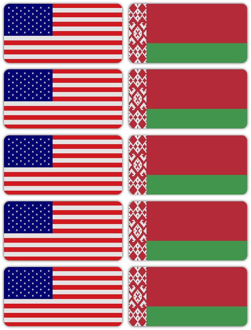 10-Pack 3M Reflective Belarus & USA Flag Stickers - High Visibility Safety Decals for Hard Hats, Laptops, Bikes & Toolboxes - Perfect for Night Safety, Work Gear Identification & Patriotic Decor