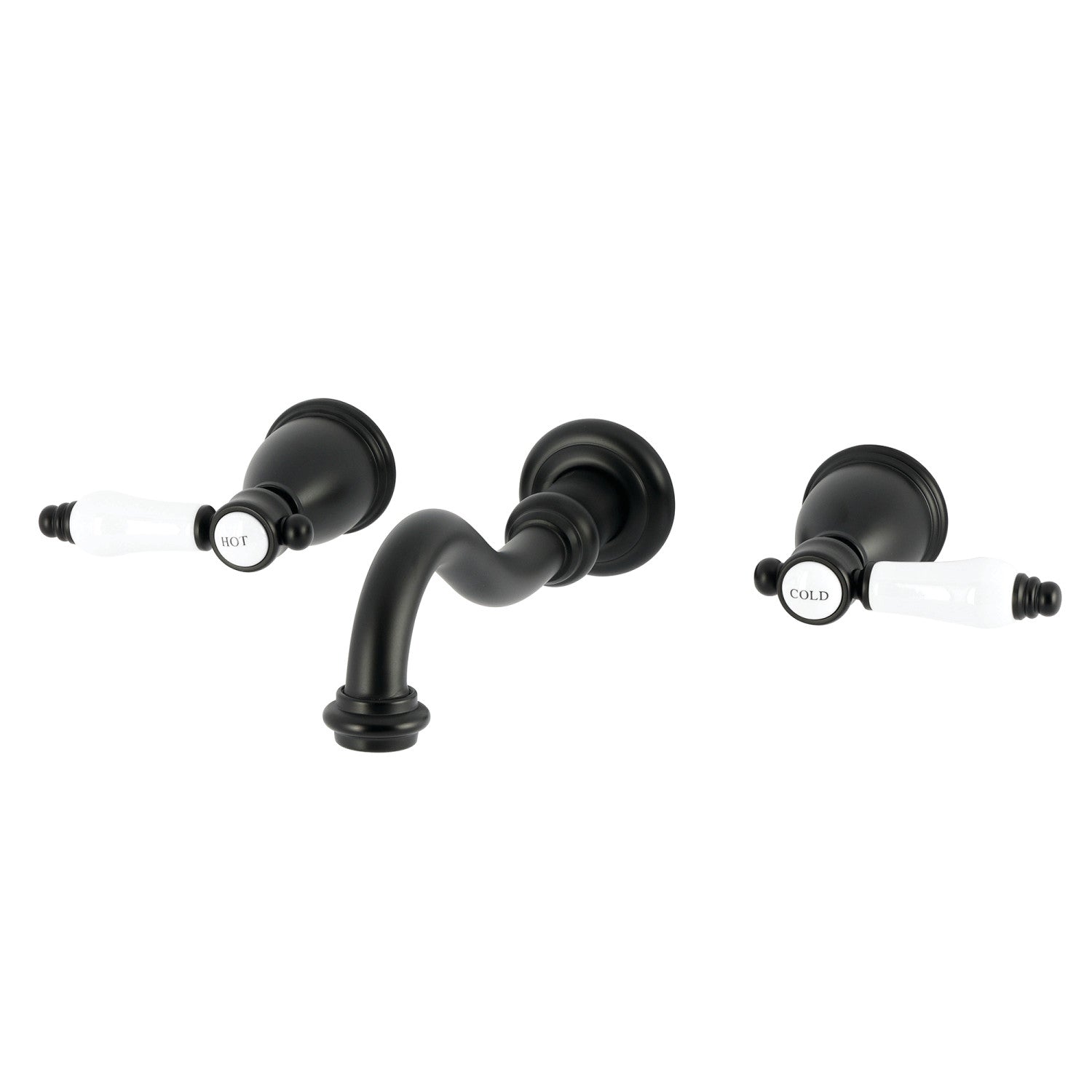 Bel Air KS3120BPL Matte Black Double Handle 3-Hole Wall Mount Bathroom Faucet - Modern Bathroom Sink Faucet for Vanity, Powder Room & Guest Bath Installation