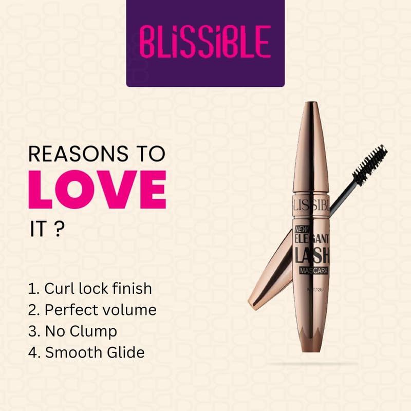 Blissible Volumizing & Lengthening Mascara - Waterproof, Smudge Proof, Long Lasting Curling Mascara for Dramatic Lashes - Up to 18 Hour Wear, Intense Black (12ml) | Perfect for Everyday Makeup, Date Nights & Special Occasions
