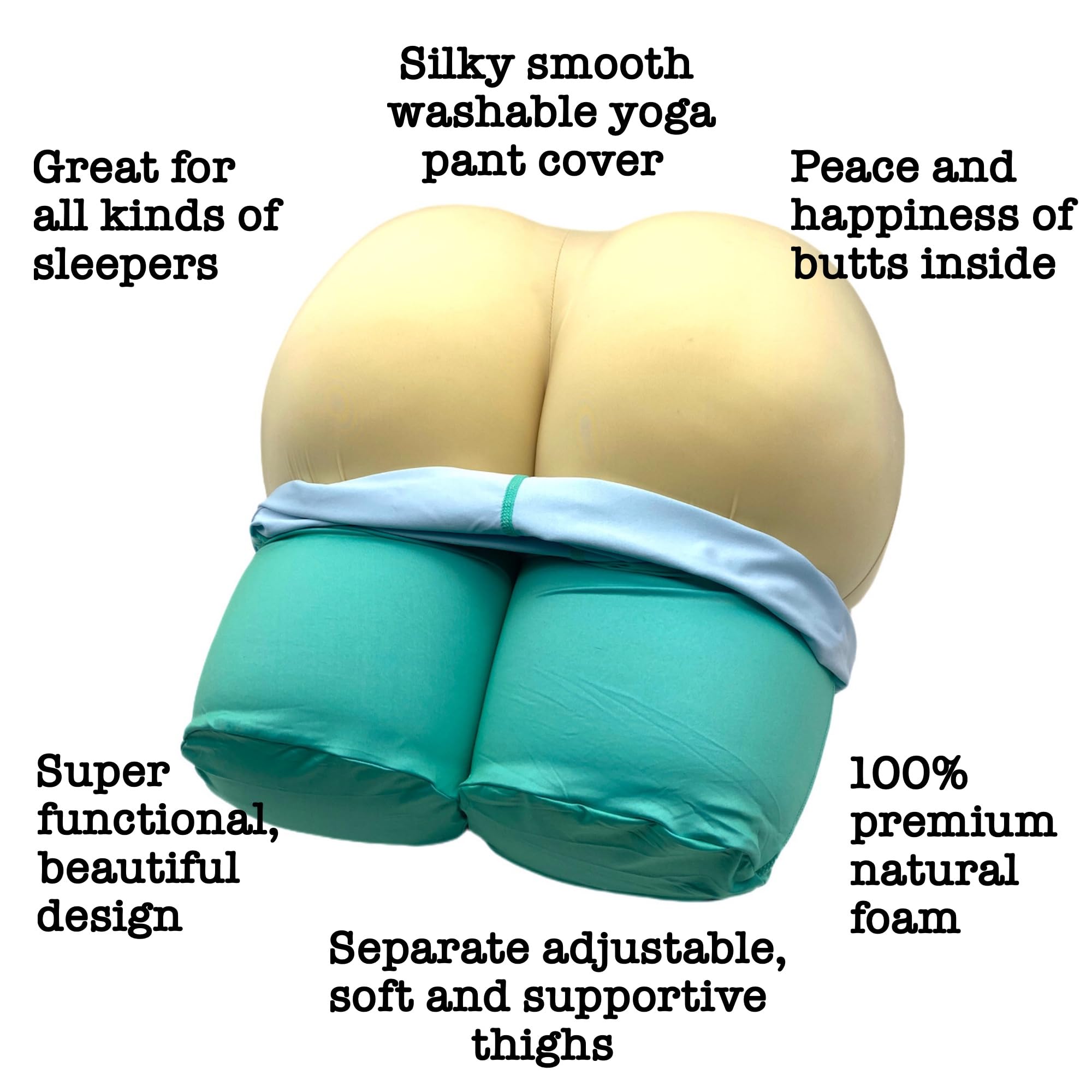 Ergonomic Butt-Shaped Support Pillow - Natural Soft Comfort for Back, Hip & Side Sleepers - Yoga Pant Cover Included - Stress & Anxiety Relief - Perfect for Meditation, Office Chair & Home Relaxation