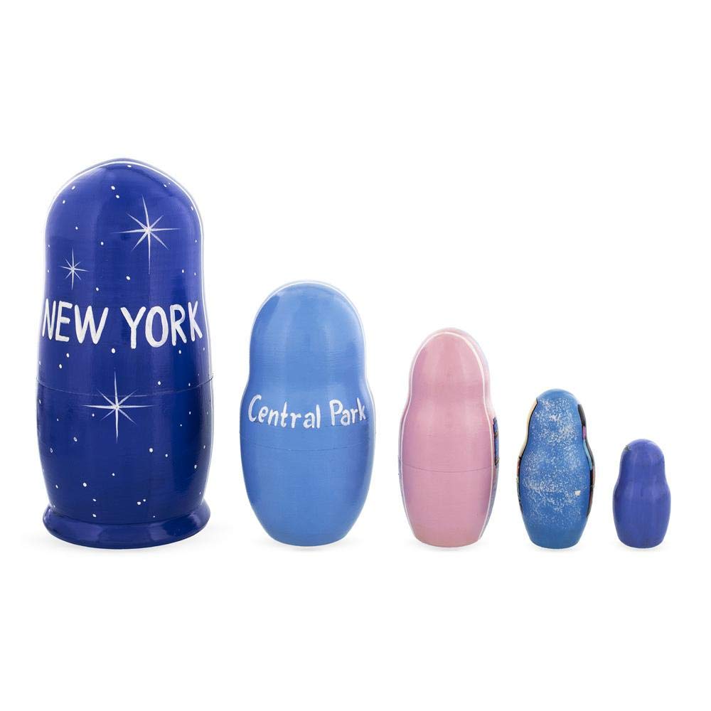 BestPysanky New York City Wooden Stacking Nesting Dolls - Hand-Painted Russian Style Matryoshka Dolls for Home Decor, Gift & Collectibles | Perfect for Nursery, Office Display & Cultural Souvenirs