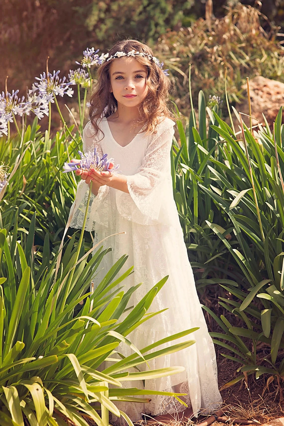 Elegant Princess Boho Flower Girl Dress for First Communion - Perfect for Weddings, Baptisms & Special Occasions
