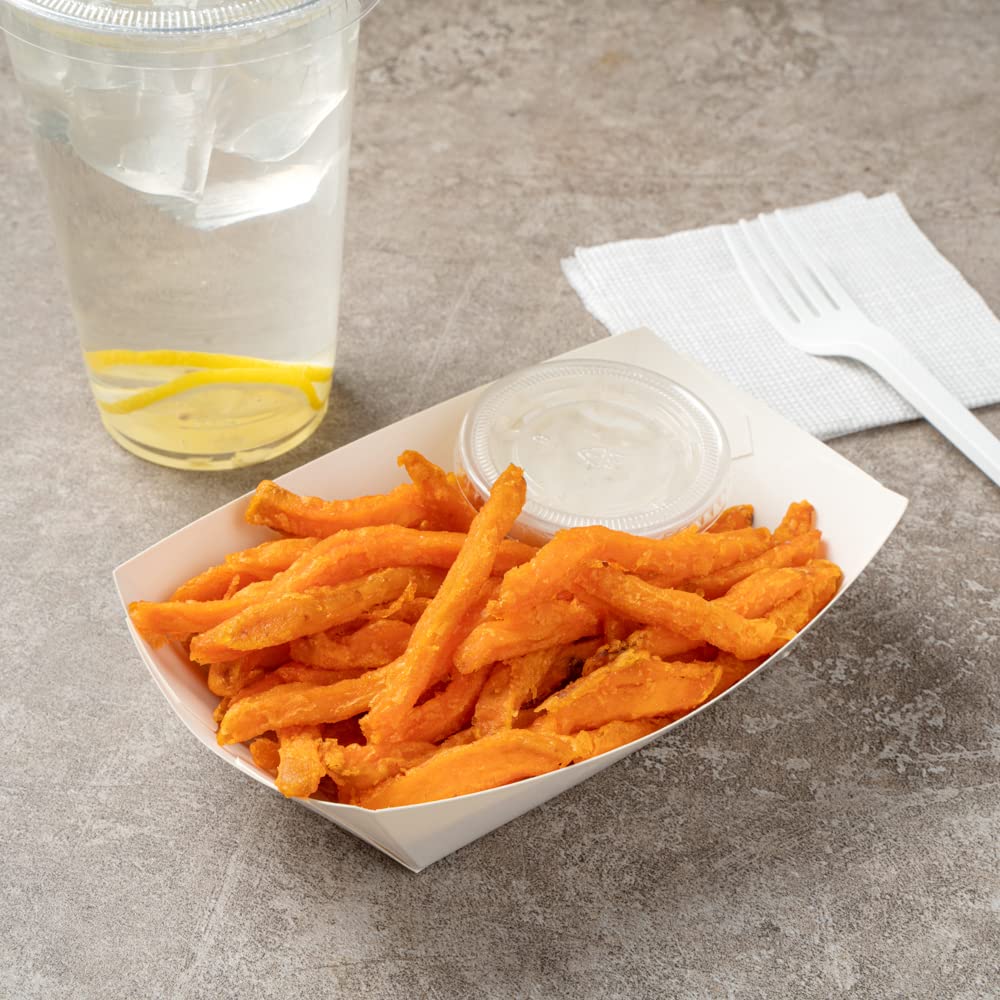 Restaurantware Bio Tek 1/2 Pound Disposable Paper Food Trays - 400 Heavy-Duty Greaseproof White Food Boats for Snacks, Appetizers, Treats | Perfect for Parties, Carnivals, Food Trucks & Catering Events