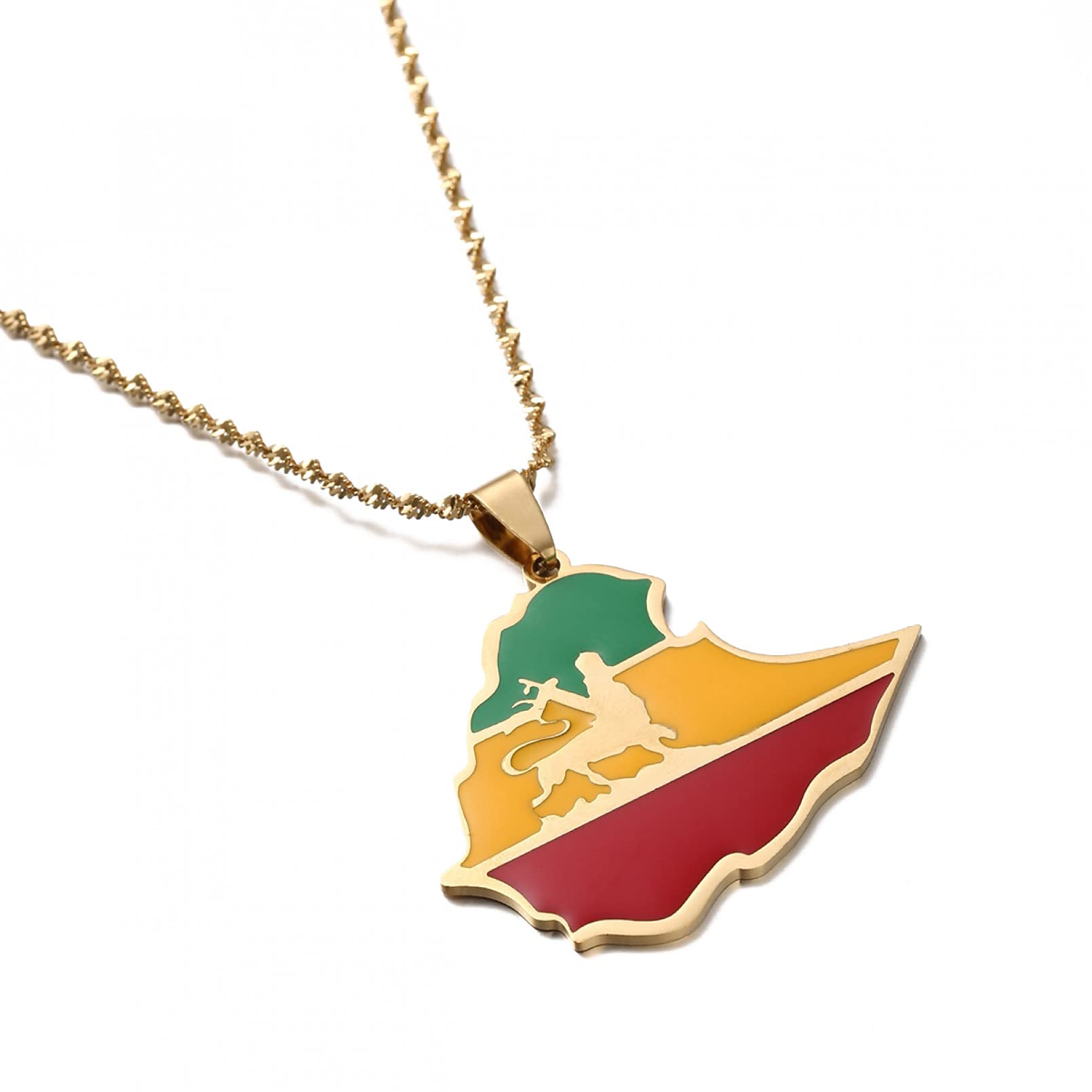 Ethiopian Lion Map Pendant Necklace for Women & Men - Gold Color Africa Chain Jewelry with Ethiopia Flag - Perfect for Cultural Events, Travel & Unique Gifts